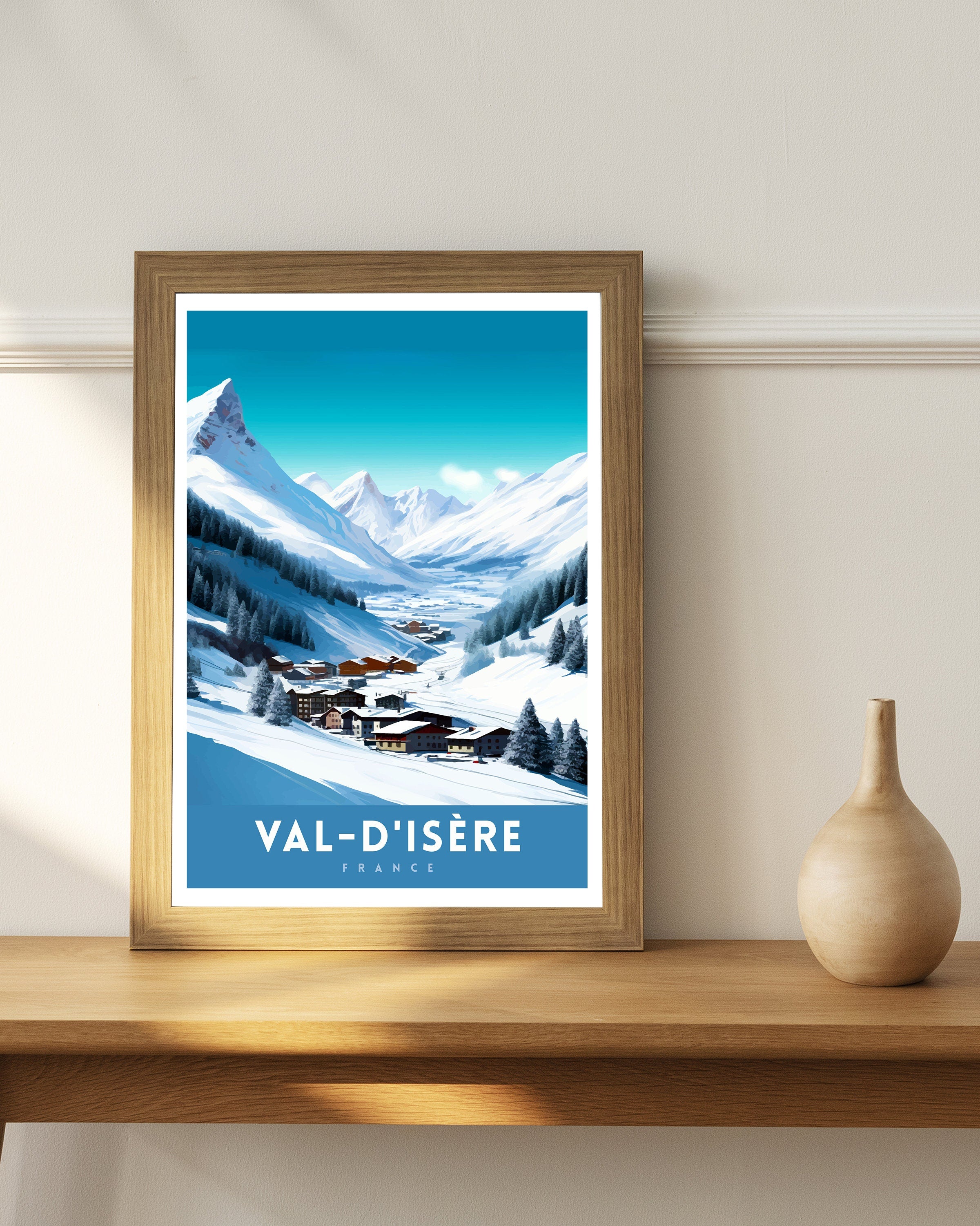 Val d Isere Travel Print French Ski Paradise Wall Decor Val dIsere Poster Alpine Resort France Snow Landscape Art Ski Lovers Gift Idea