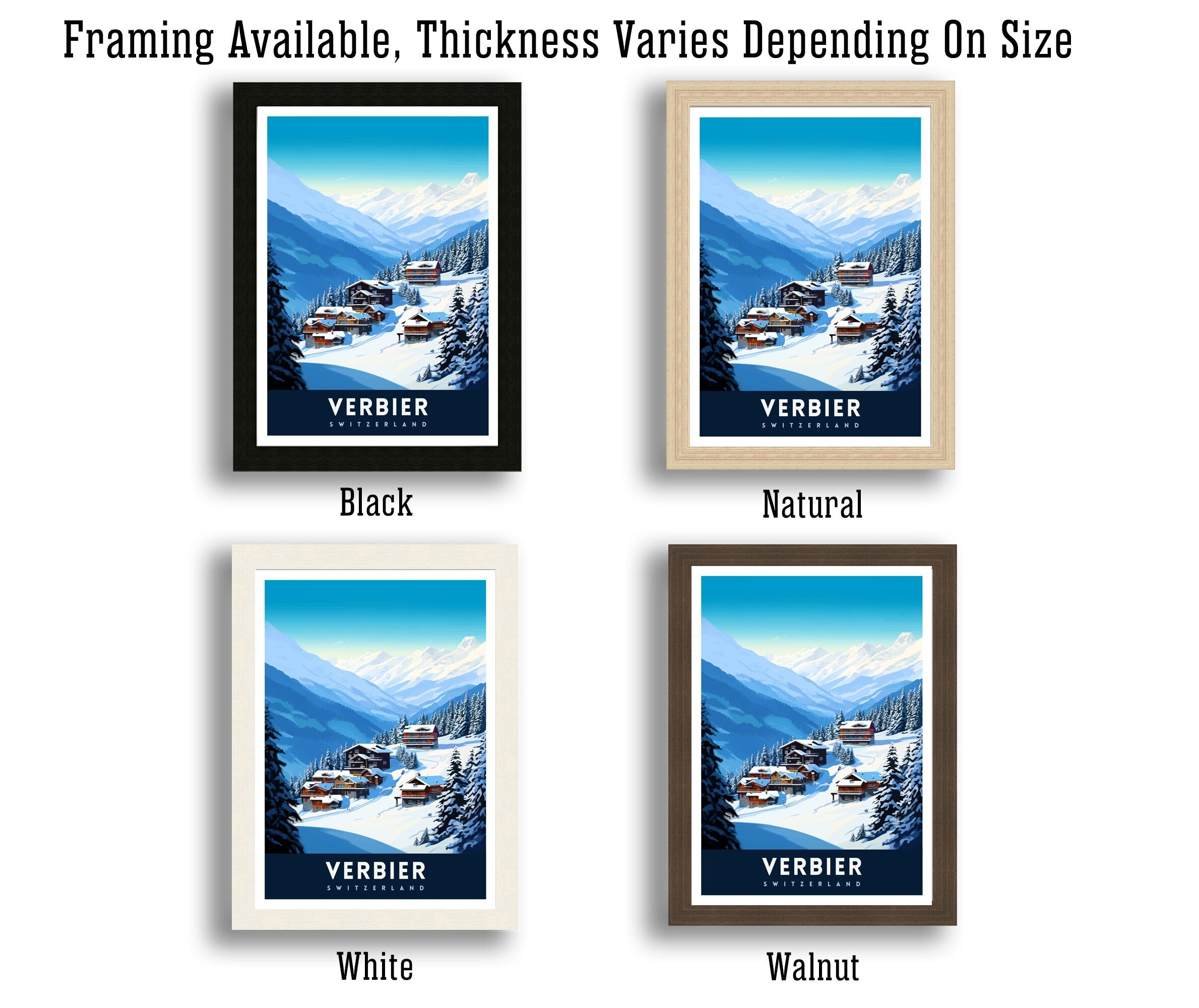 Verbier Ski Resort Print Swiss Alps Winter Scene Wall Art Verbier Poster Skiing Travel Decor Mountain Landscape Gift for Skiers