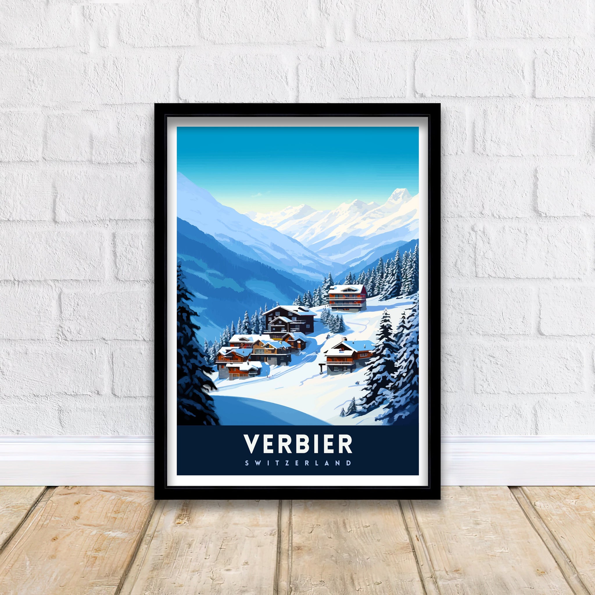 Verbier Ski Resort Print Swiss Alps Winter Scene Wall Art Verbier Poster Skiing Travel Decor Mountain Landscape Gift for Skiers