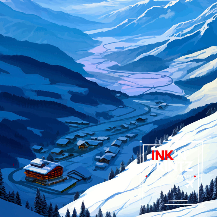 Verbier Ski Resort Print Swiss Alps Winter Scene Wall Art Verbier Poster Skiing Travel Decor Mountain Landscape Gift for Skiers