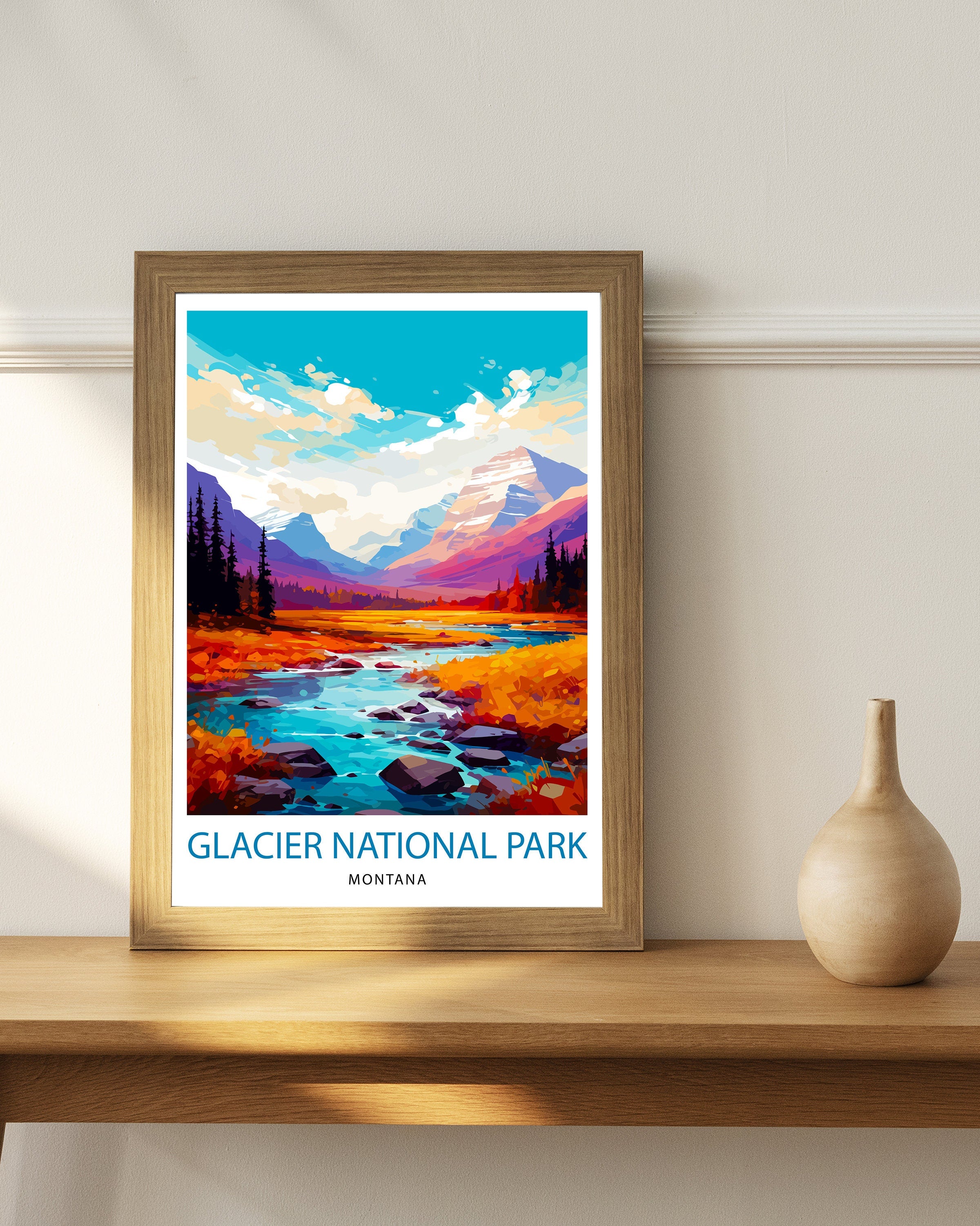Glacier National Park Print| Montana Wilderness Poster Alpine Landscape Art Hiker's Dream Decor National Park Wall Art Nature Travel Gift