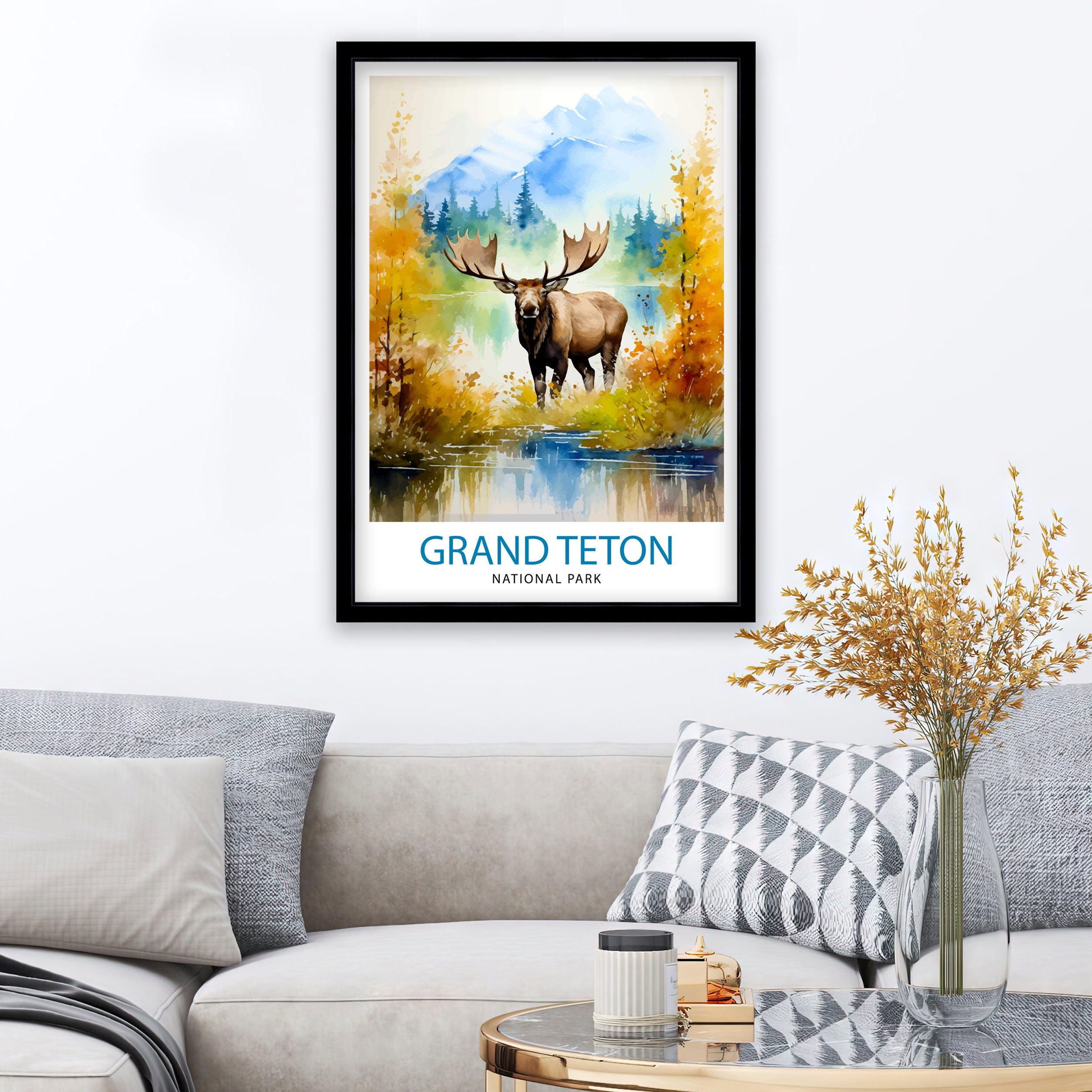 Grand Teton National Park Travel Print| Mountain Wall Art Wyoming Home Decor Nature Poster | Adventure Gift