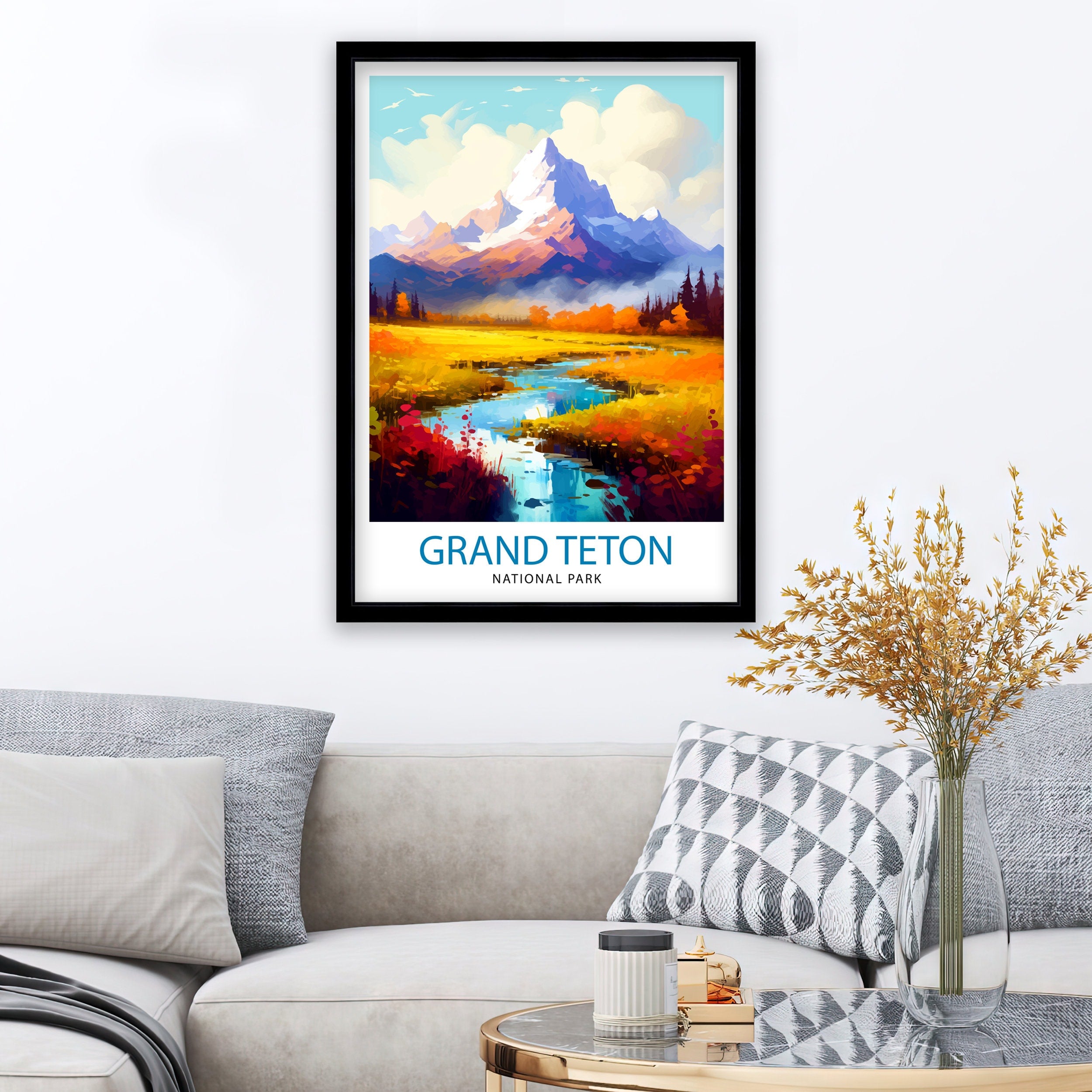 Grand Teton National Park Travel Print| Mountain Wall Art Wyoming Home Decor Nature Poster | Adventure Gift