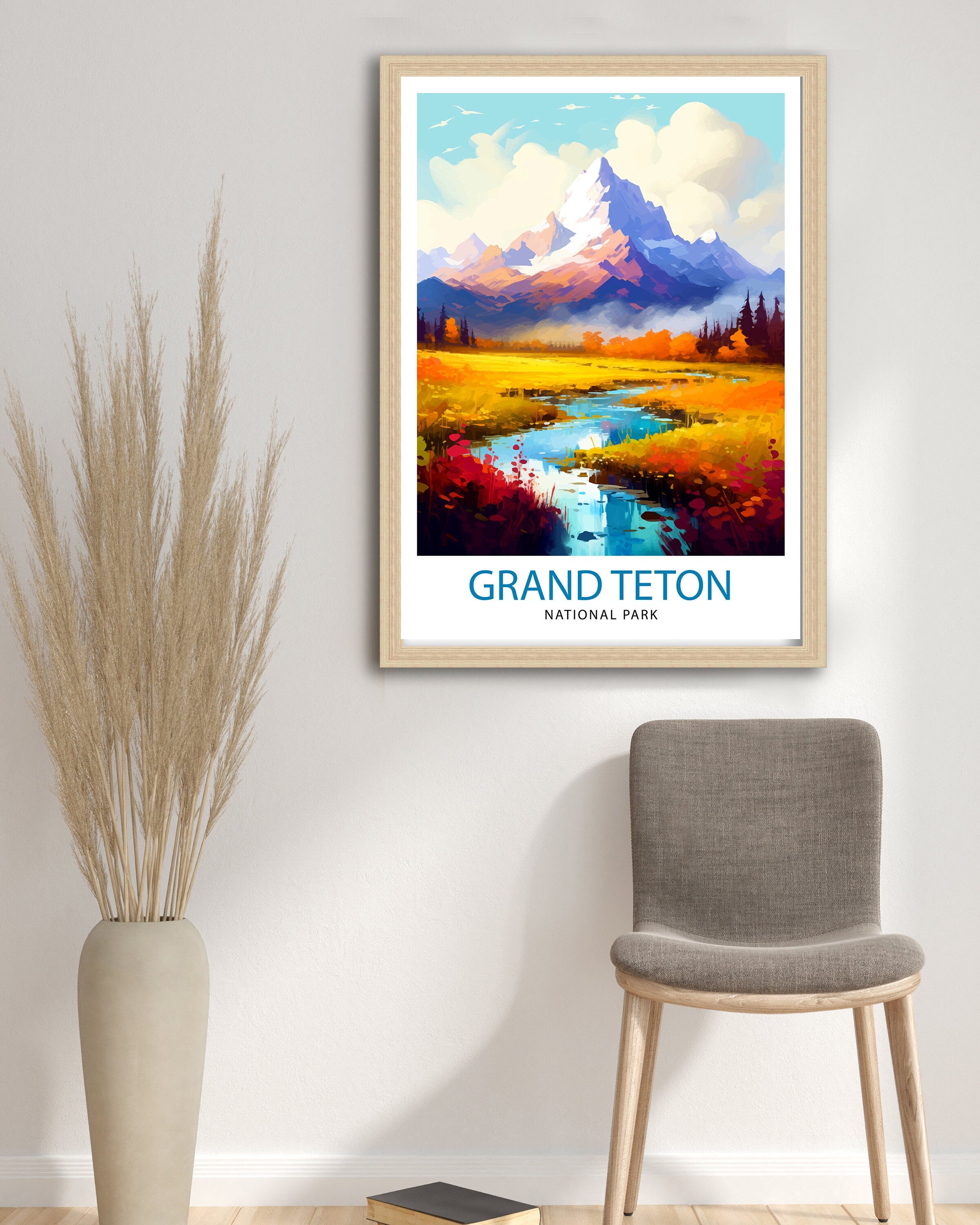 Grand Teton National Park Travel Print| Mountain Wall Art Wyoming Home Decor Nature Poster | Adventure Gift