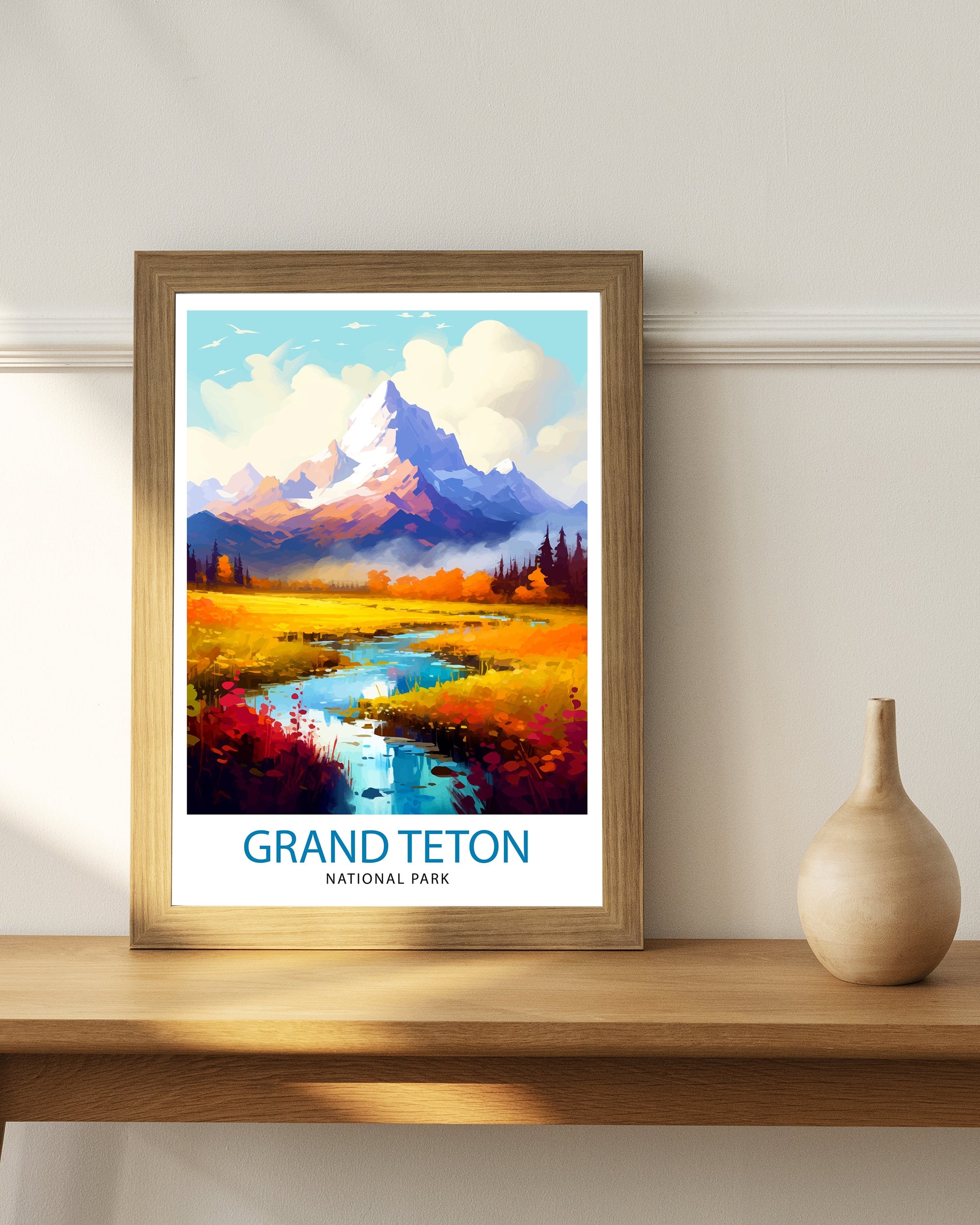 Grand Teton National Park Travel Print| Mountain Wall Art Wyoming Home Decor Nature Poster | Adventure Gift