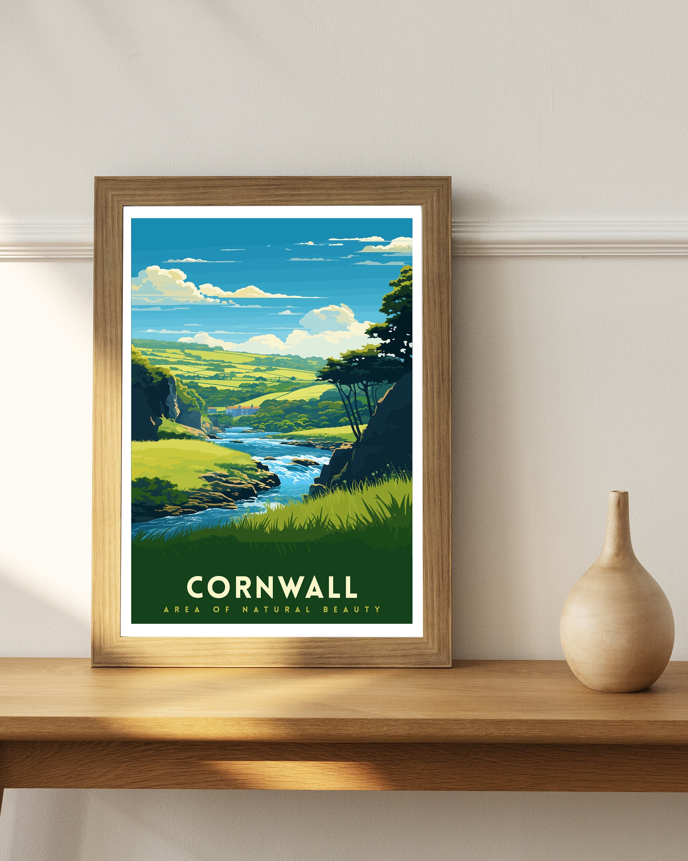 Cornwall AONB Print Stunning Cornish Coast Art Cornwall Landscape Poster England Nature Reserve Wall Decor British Countryside Illustration