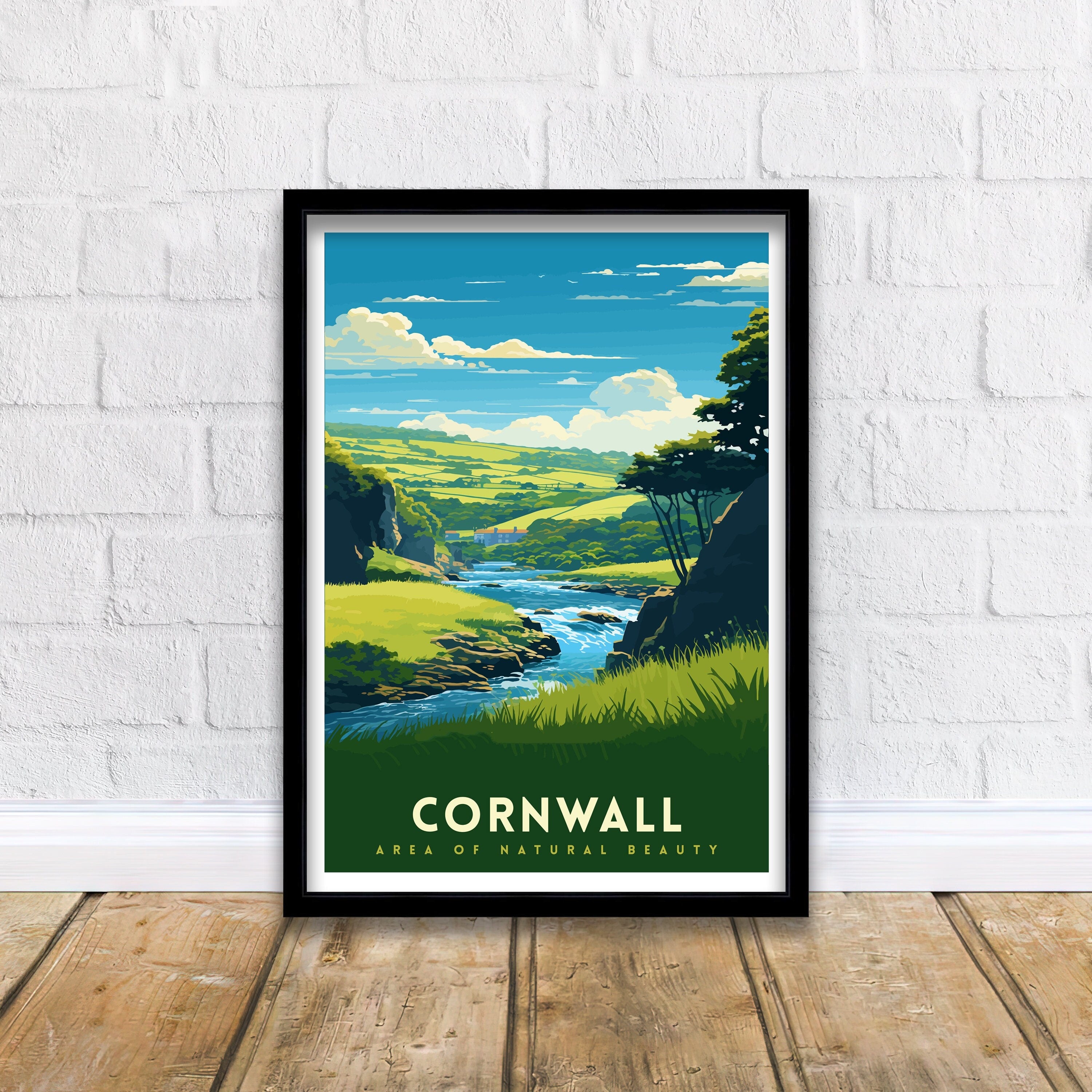Cornwall AONB Print Stunning Cornish Coast Art Cornwall Landscape Poster England Nature Reserve Wall Decor British Countryside Illustration