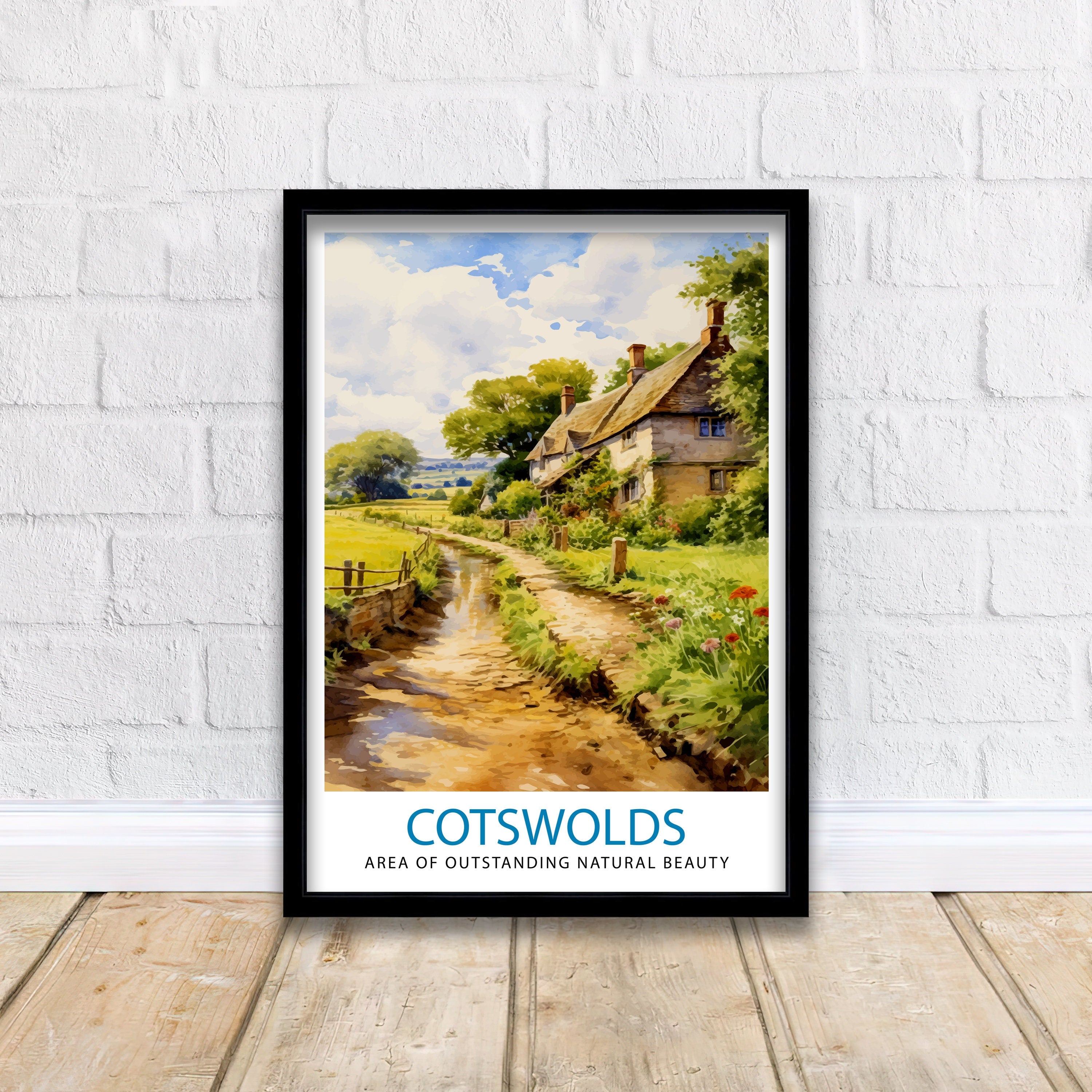 Cotswolds Travel Print Cotswolds Wall Art Cotswolds Illustration Travel Poster Gift Cotswolds Home Decor