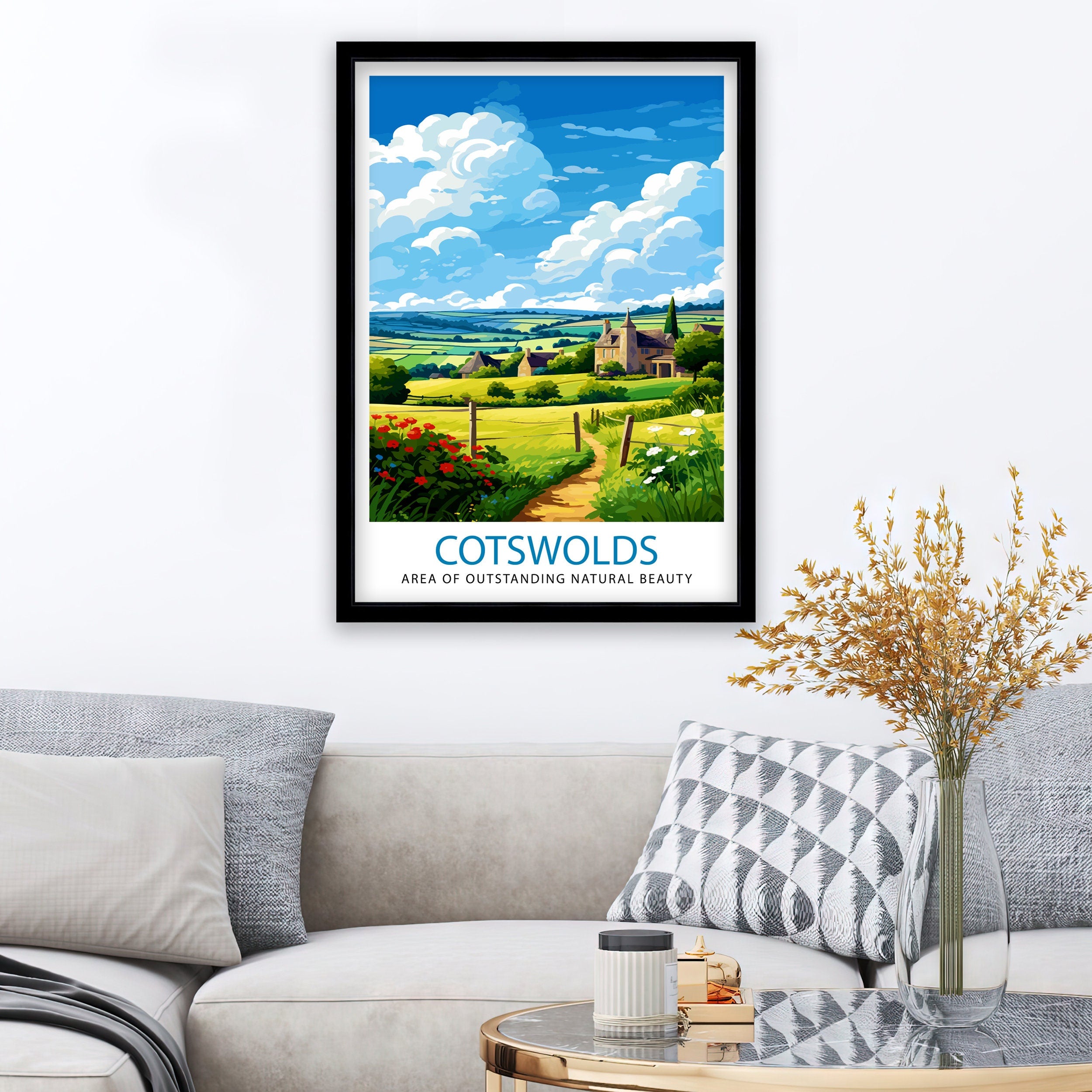 Cotswolds Travel Print Cotswolds Wall Art Cotswolds Illustration Travel Poster Gift Cotswolds Home Decor