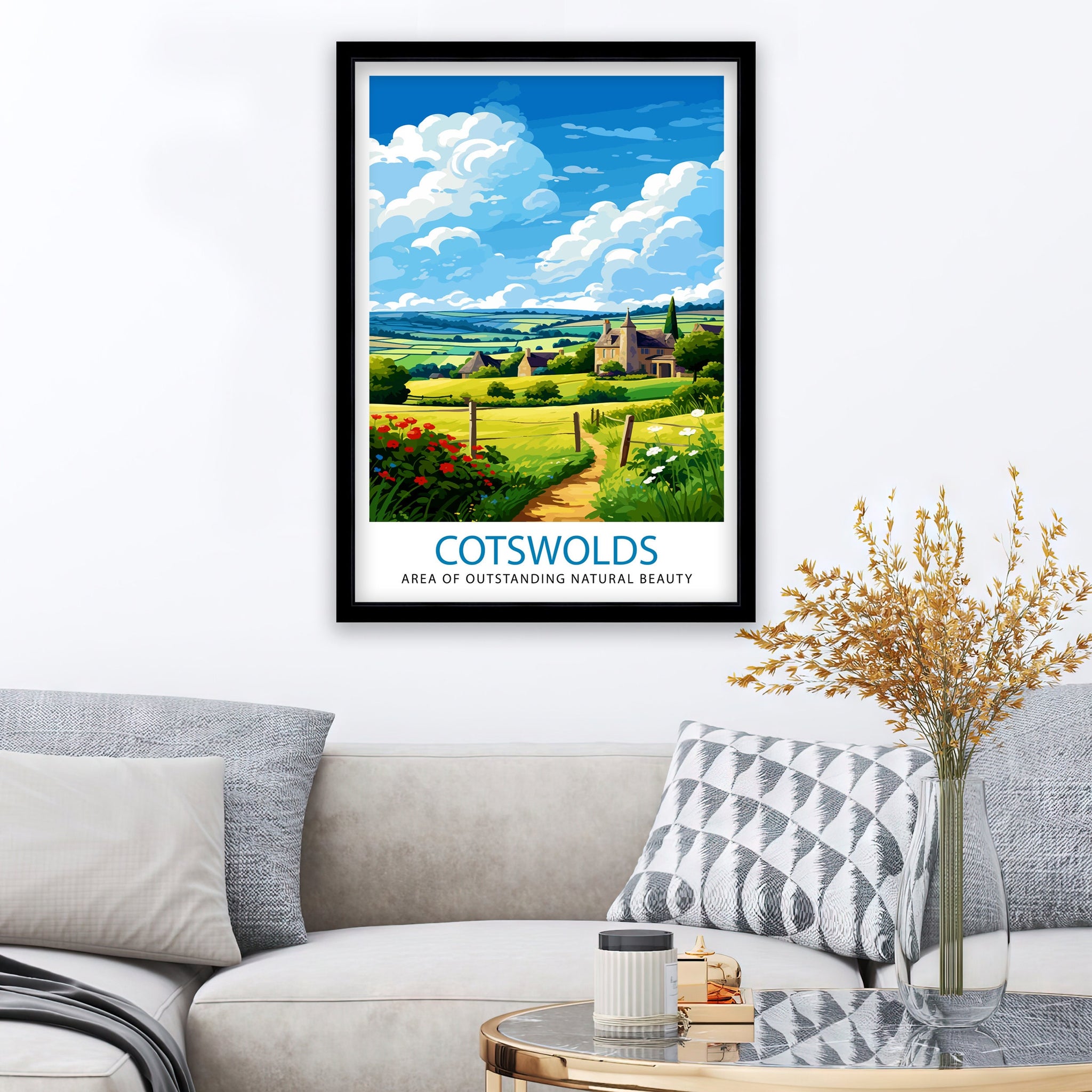 Cotswolds Travel Print Cotswolds Wall Art Cotswolds Illustration Travel Poster Gift Cotswolds Home Decor