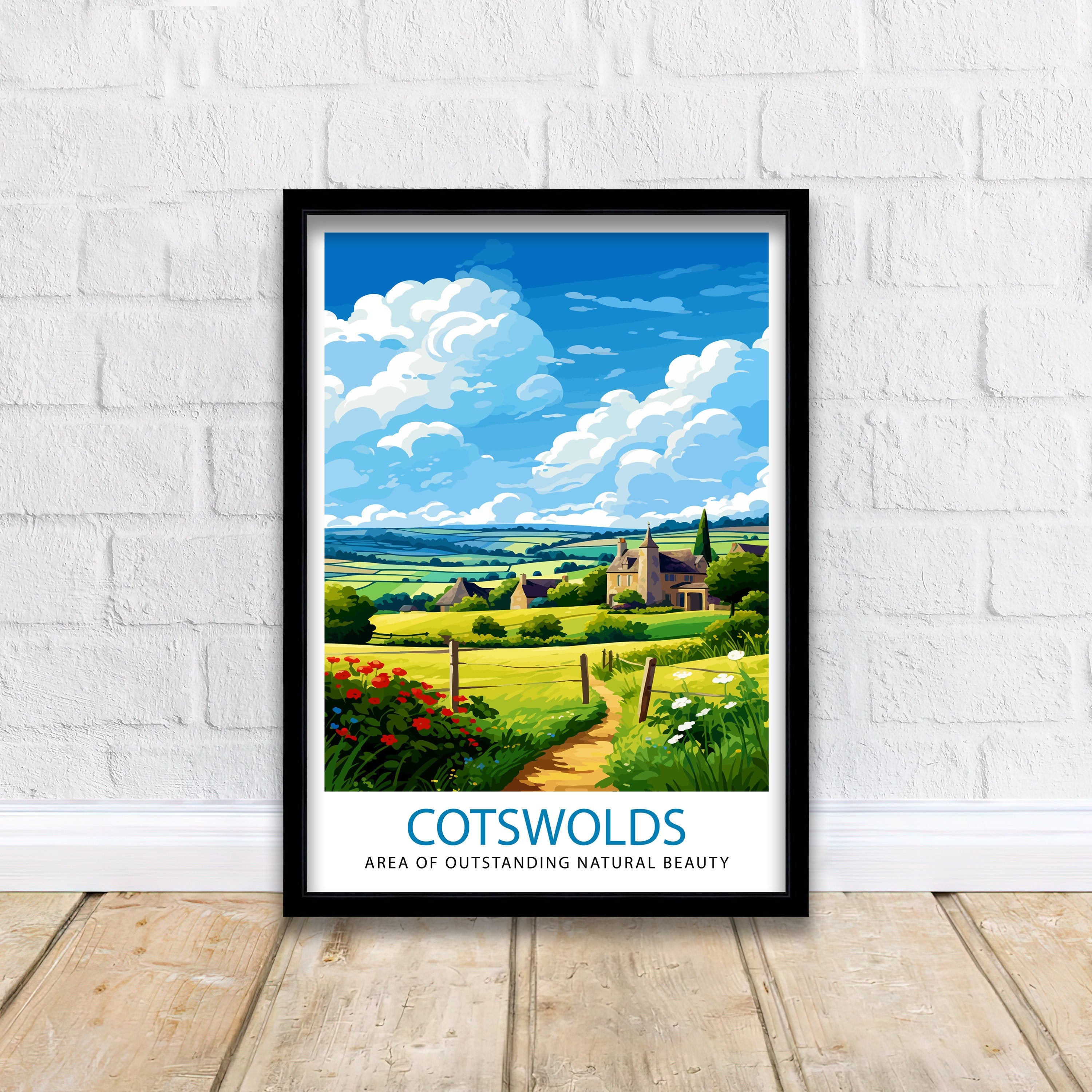 Cotswolds Travel Print Cotswolds Wall Art Cotswolds Illustration Travel Poster Gift Cotswolds Home Decor