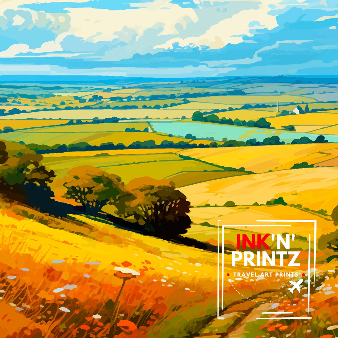 Cranborne Chase AONB Poster English Countryside Art Rural Landscape Poster Dorset Wiltshire Scenery