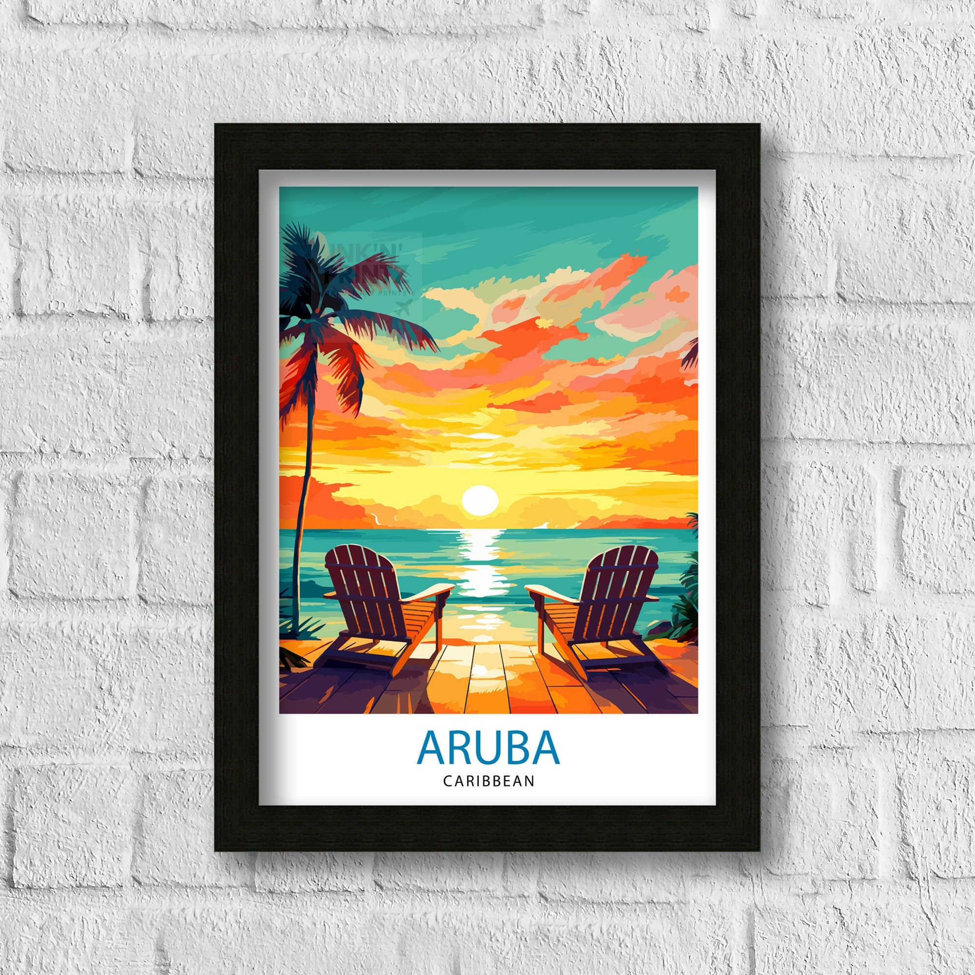 Aruba Caribbean Island Art Print Tropical Beach Decor Aruba Wall Art Caribbean Sea Poster Aruba Travel Illustration Island Home Decor