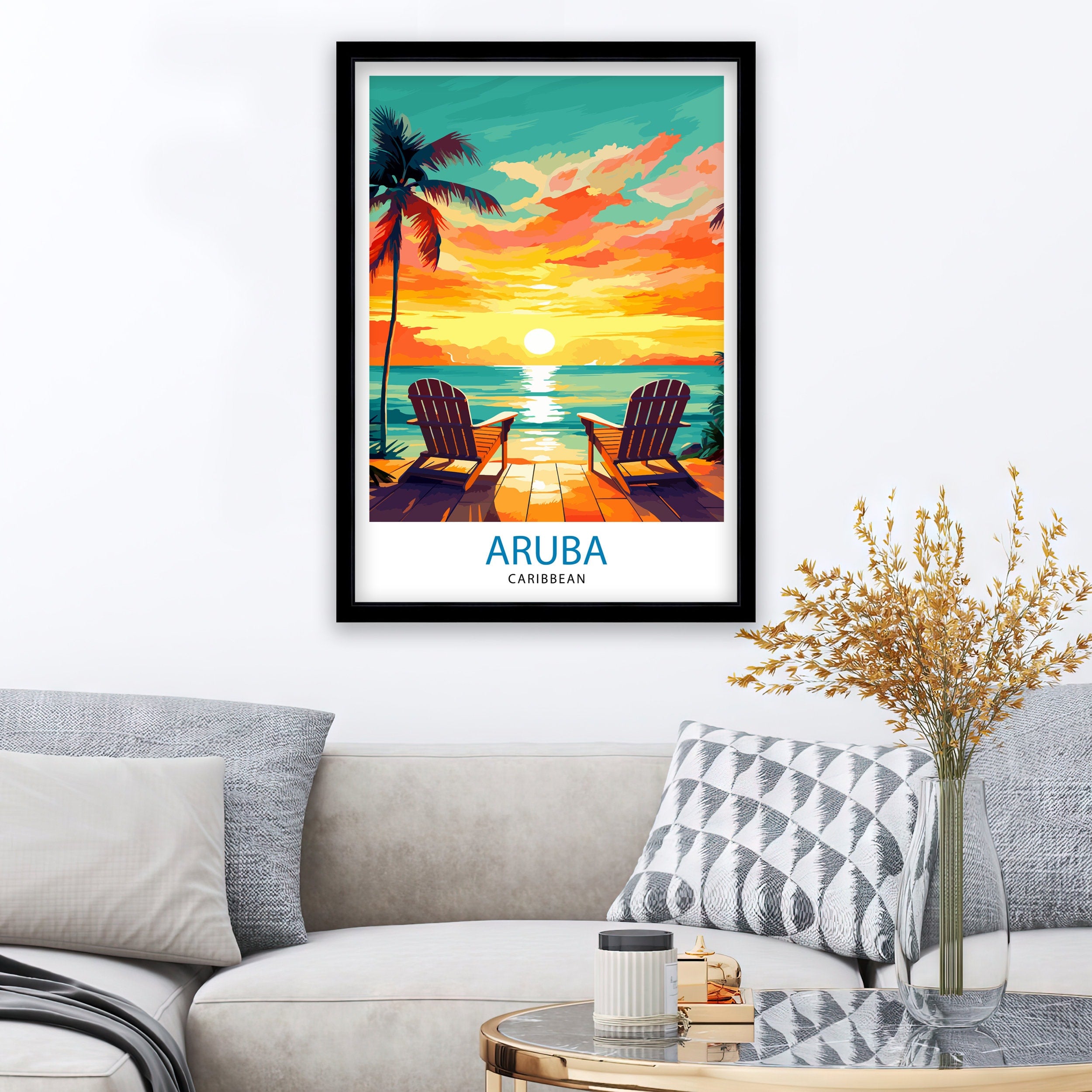 Aruba Caribbean Island Art Print Tropical Beach Decor Aruba Wall Art Caribbean Sea Poster Aruba Travel Illustration Island Home Decor