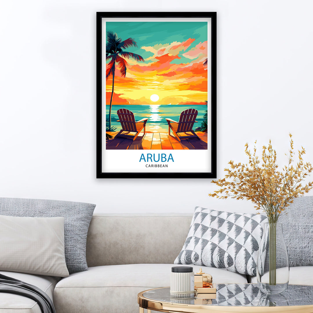 Aruba Caribbean Island Art Poster Tropical Beach Decor Aruba Wall Art Caribbean Sea Poster Aruba Travel Illustration Island Home Decor