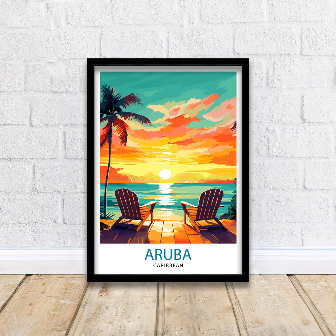 Aruba Caribbean Island Art Poster Tropical Beach Decor Aruba Wall Art Caribbean Sea Poster Aruba Travel Illustration Island Home Decor