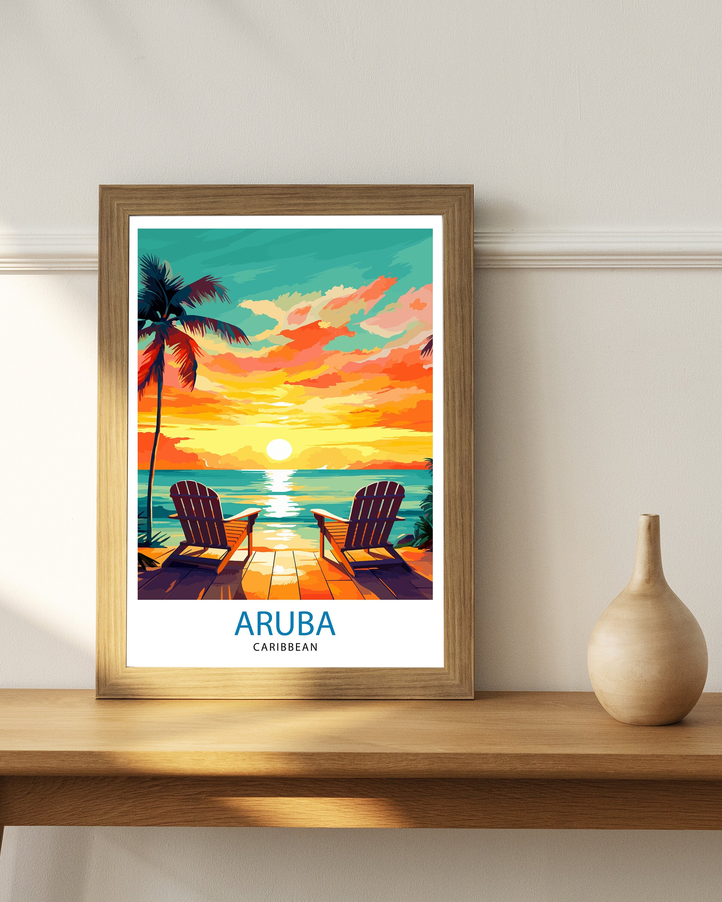 Aruba Caribbean Island Art Print Tropical Beach Decor Aruba Wall Art Caribbean Sea Poster Aruba Travel Illustration Island Home Decor