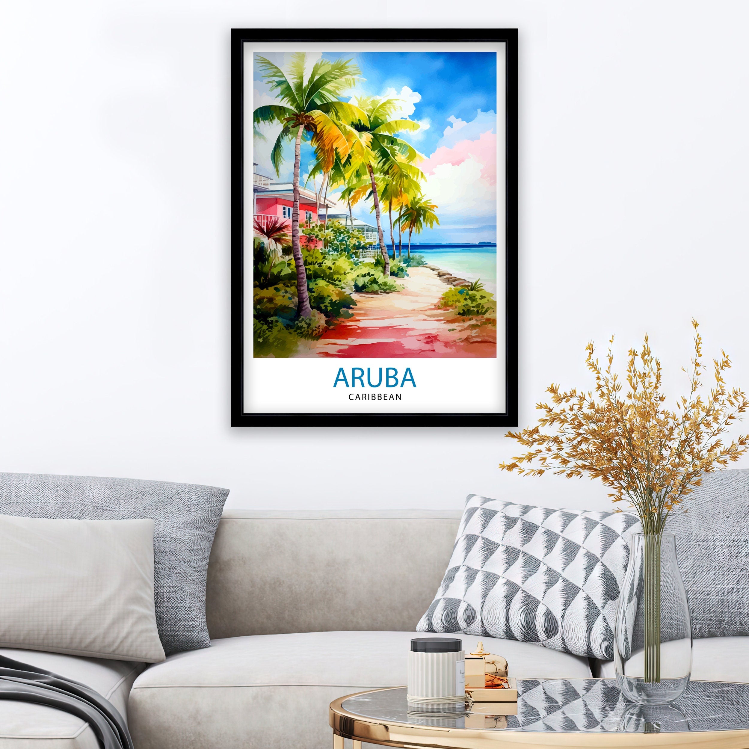 Aruba Caribbean Island Art Print Tropical Beach Decor Aruba Wall Art Caribbean Sea Poster Aruba Travel Illustration Island Home Decor