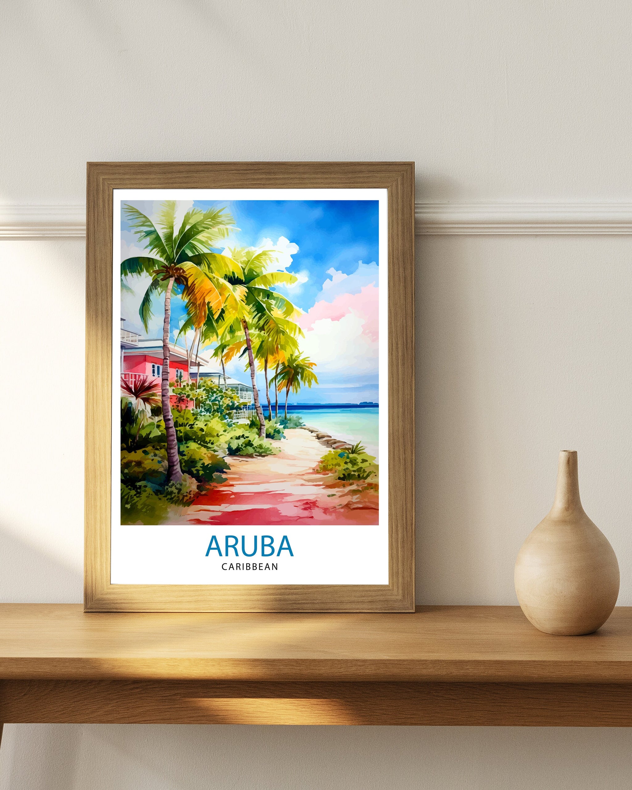 Aruba Caribbean Island Art Print Tropical Beach Decor Aruba Wall Art Caribbean Sea Poster Aruba Travel Illustration Island Home Decor