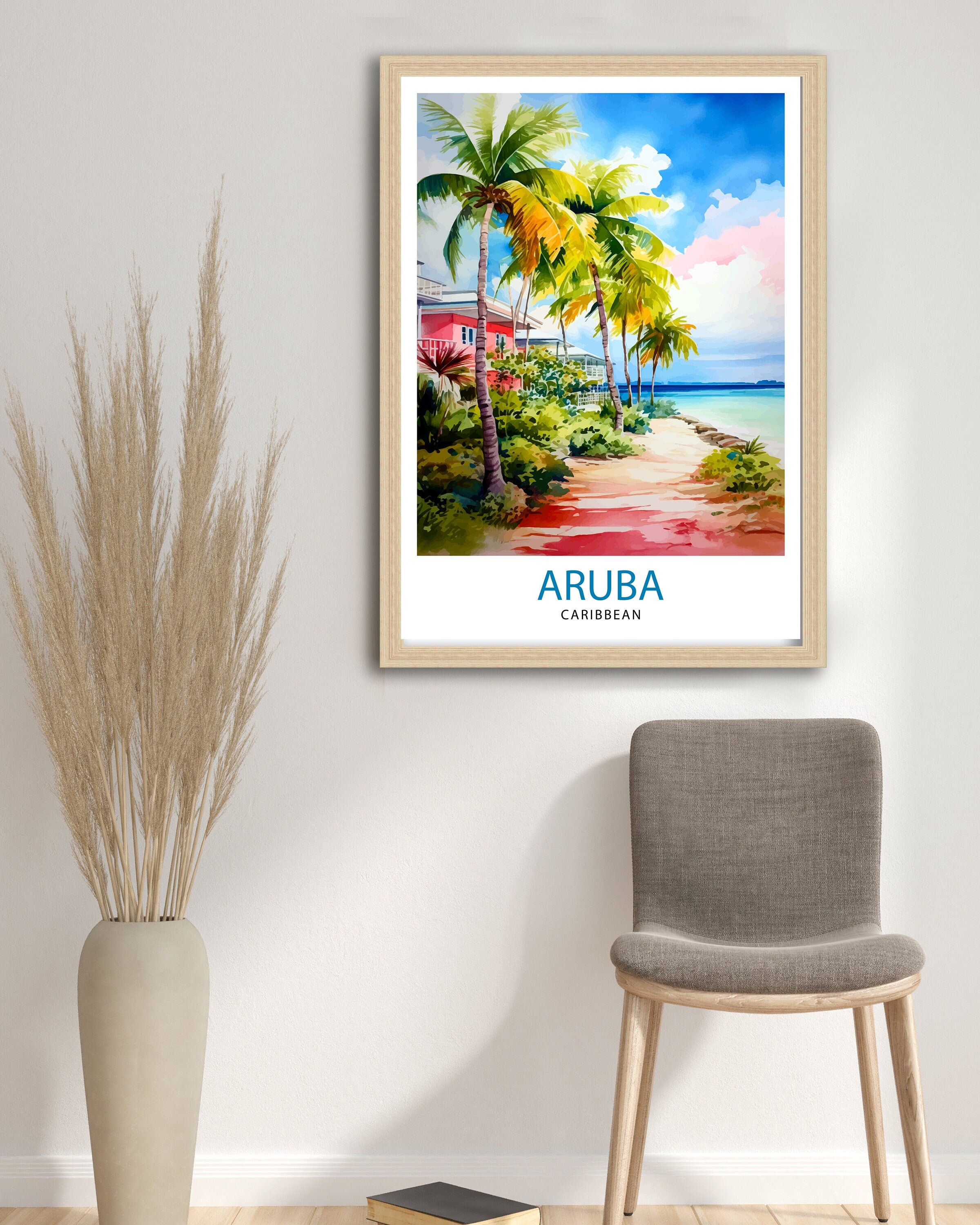 Aruba Caribbean Island Art Print Tropical Beach Decor Aruba Wall Art Caribbean Sea Poster Aruba Travel Illustration Island Home Decor