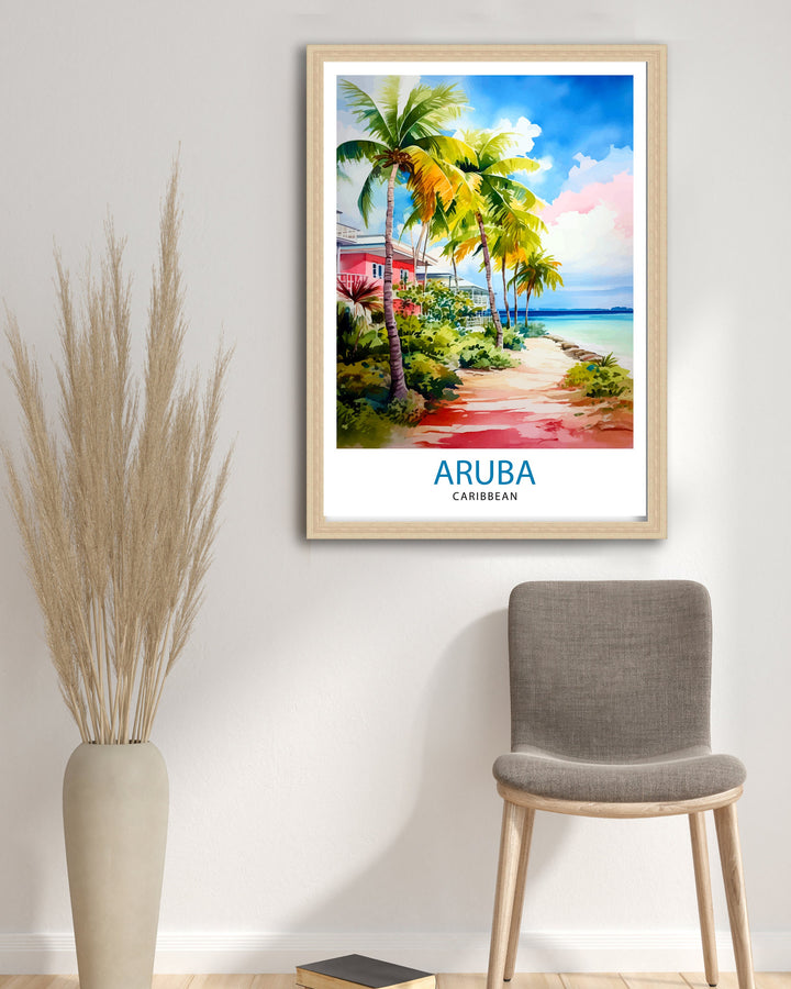 Aruba Caribbean Island Art Poster Tropical Beach Decor Aruba Wall Art Caribbean Sea Poster Aruba Travel Illustration Island Home Decor