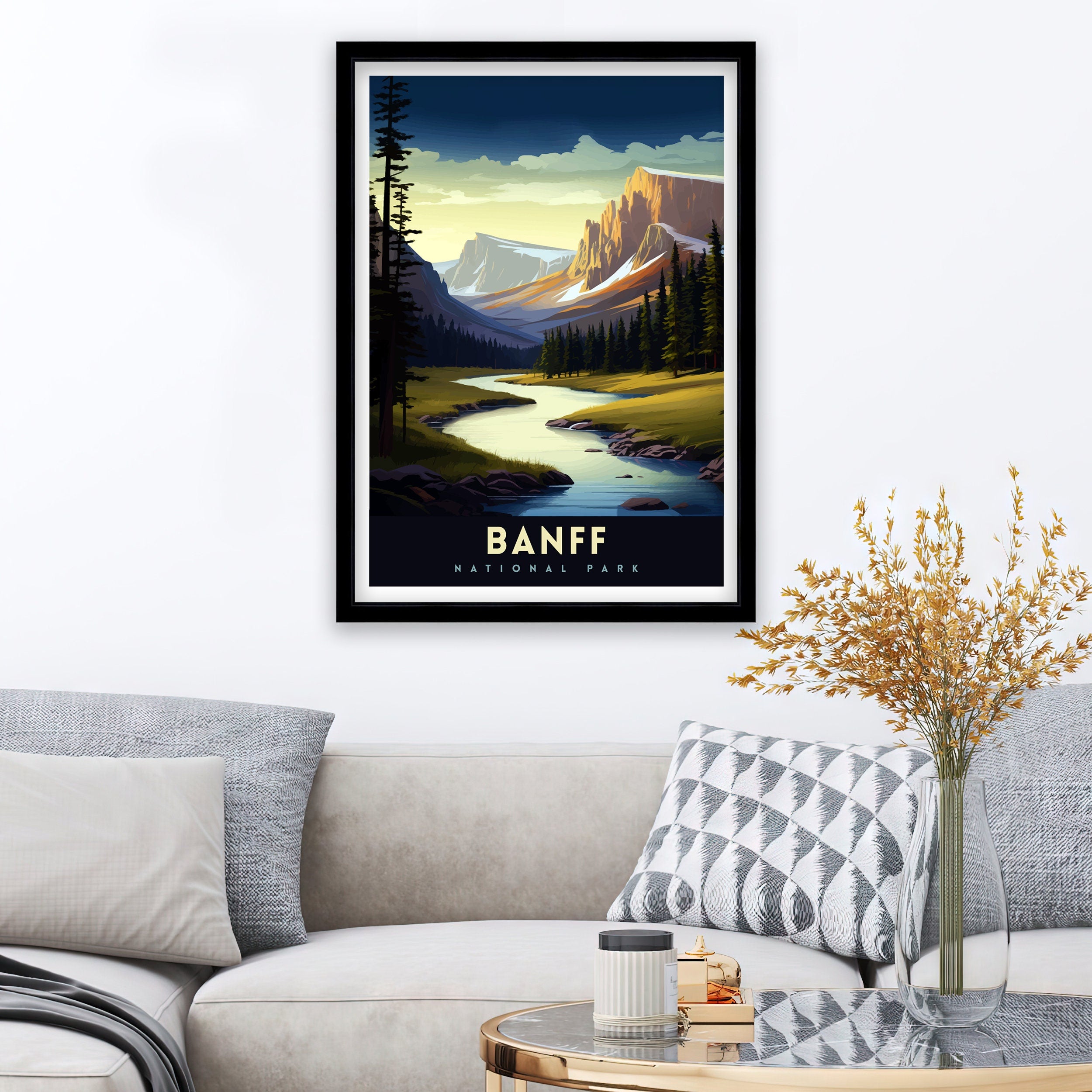 Banff National Park Travel Print Banff Wall Decor Banff Home Decor Banff Canada Illustration Travel Poster Gift For Banff Canada Home Decor