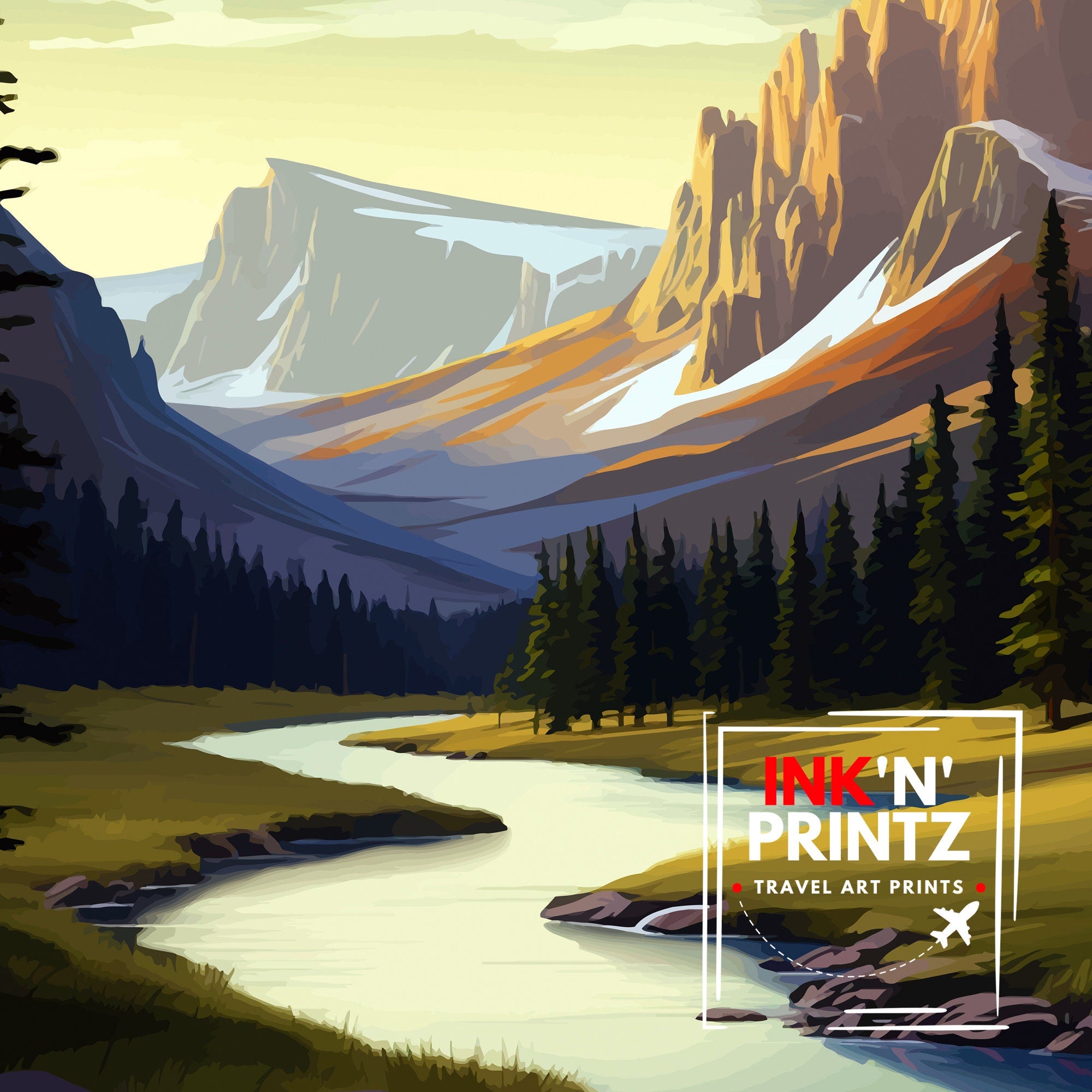 Banff National Park Travel Print Banff Wall Decor Banff Home Decor Banff Canada Illustration Travel Poster Gift For Banff Canada Home Decor