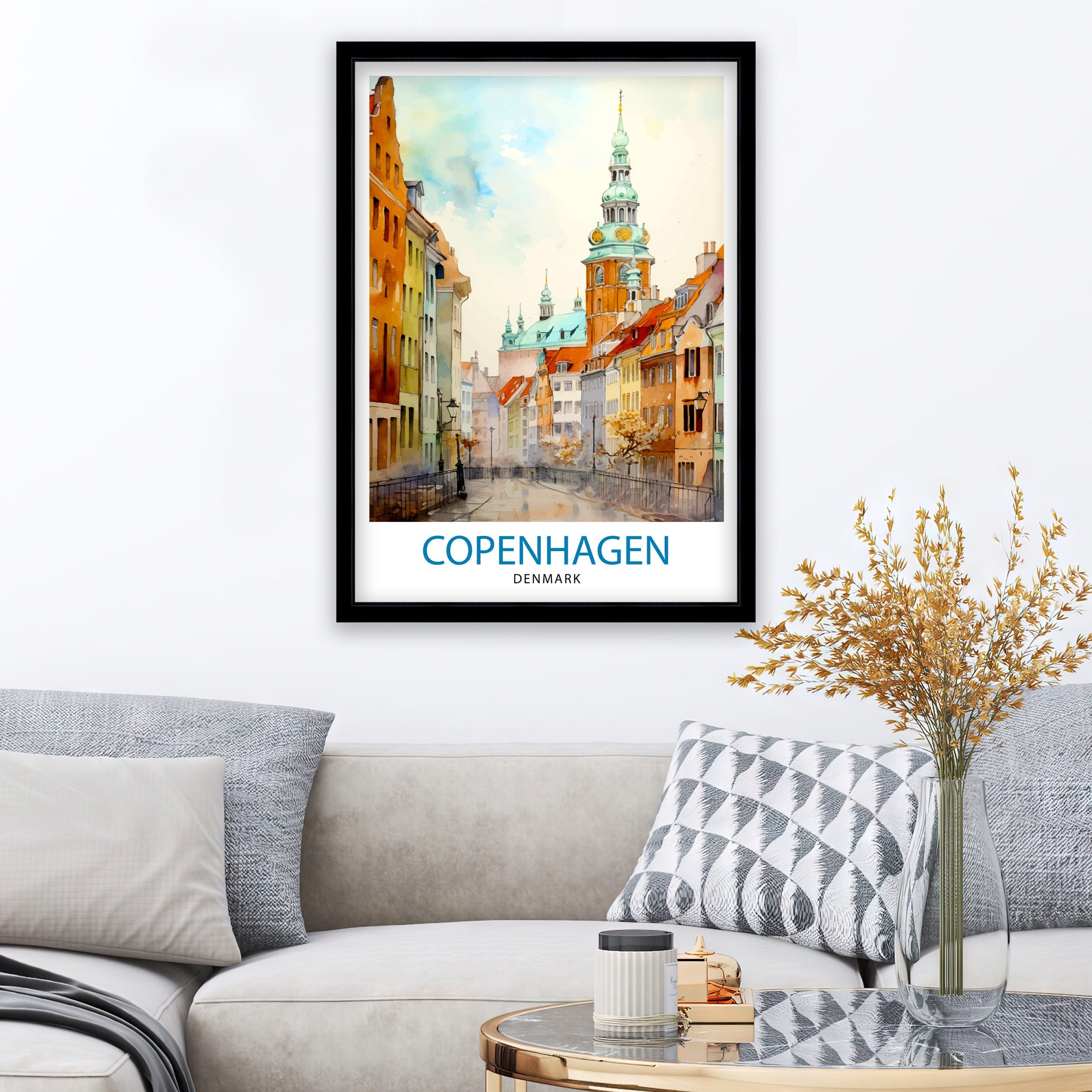 Copenhagen Travel Print Denmark Wall Art Copenhagen Home Decor Copenhagen Illustration Travel Poster Gift Denmark Home Decor
