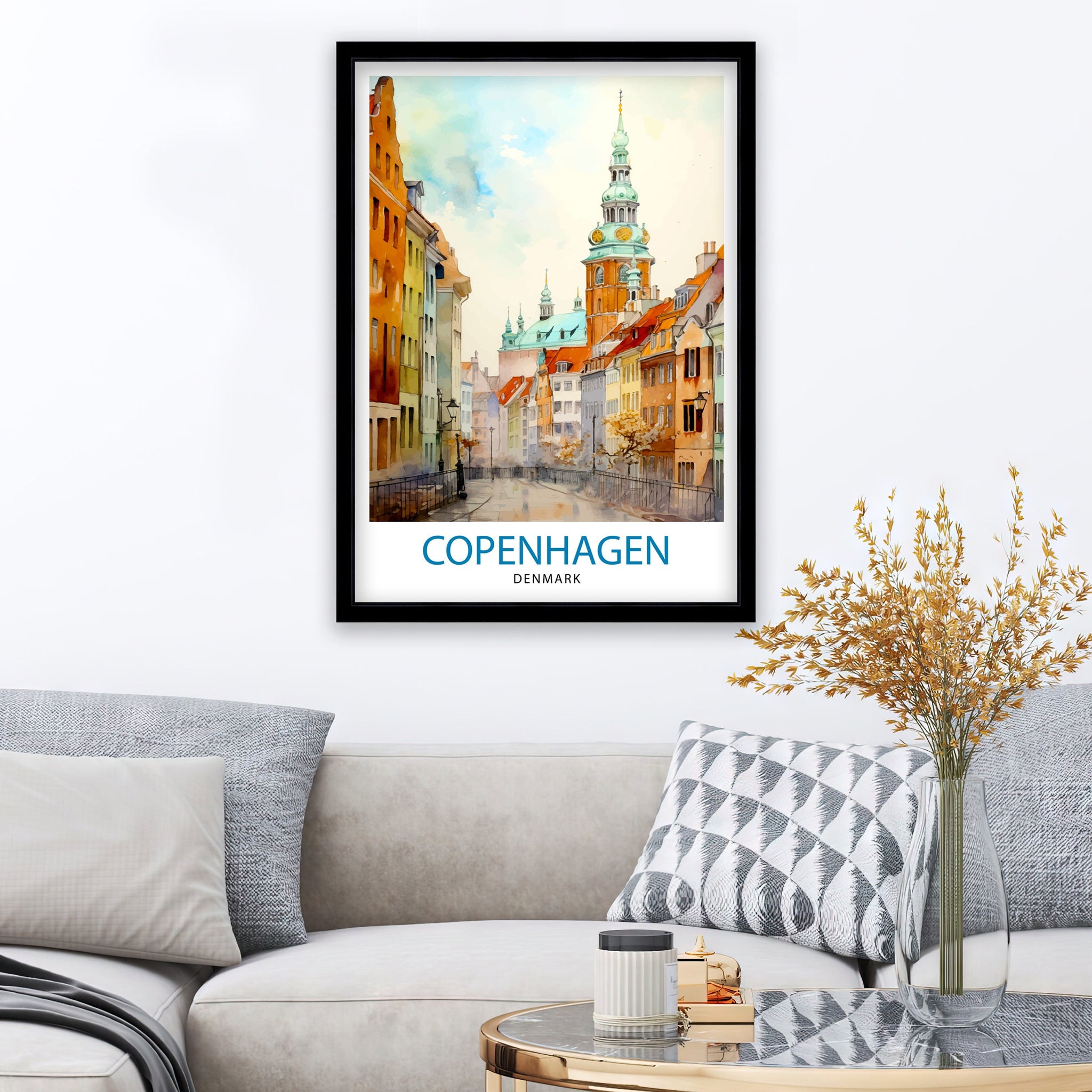 Copenhagen Travel Print Denmark Wall Art Copenhagen Home Decor Copenhagen Illustration Travel Poster Gift Denmark Home Decor
