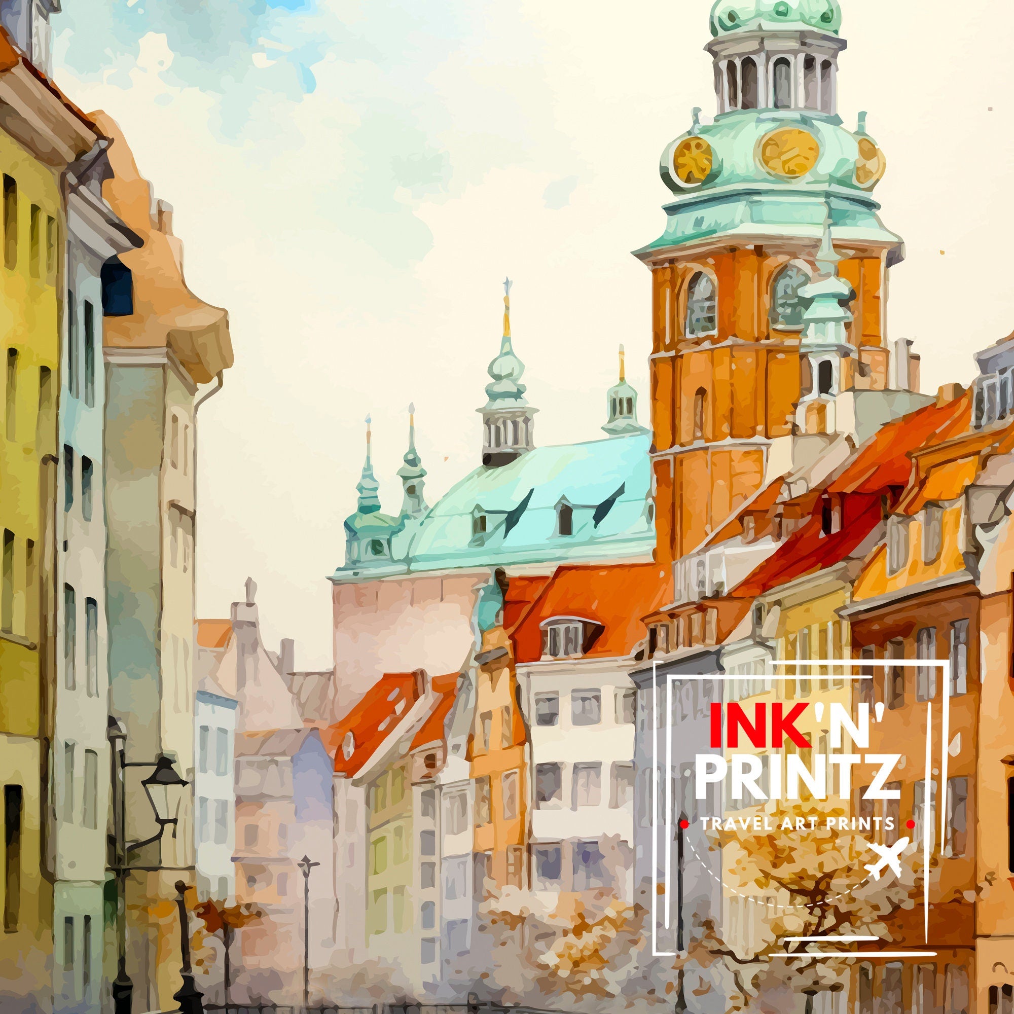 Copenhagen Travel Print Denmark Wall Art Copenhagen Home Decor Copenhagen Illustration Travel Poster Gift Denmark Home Decor