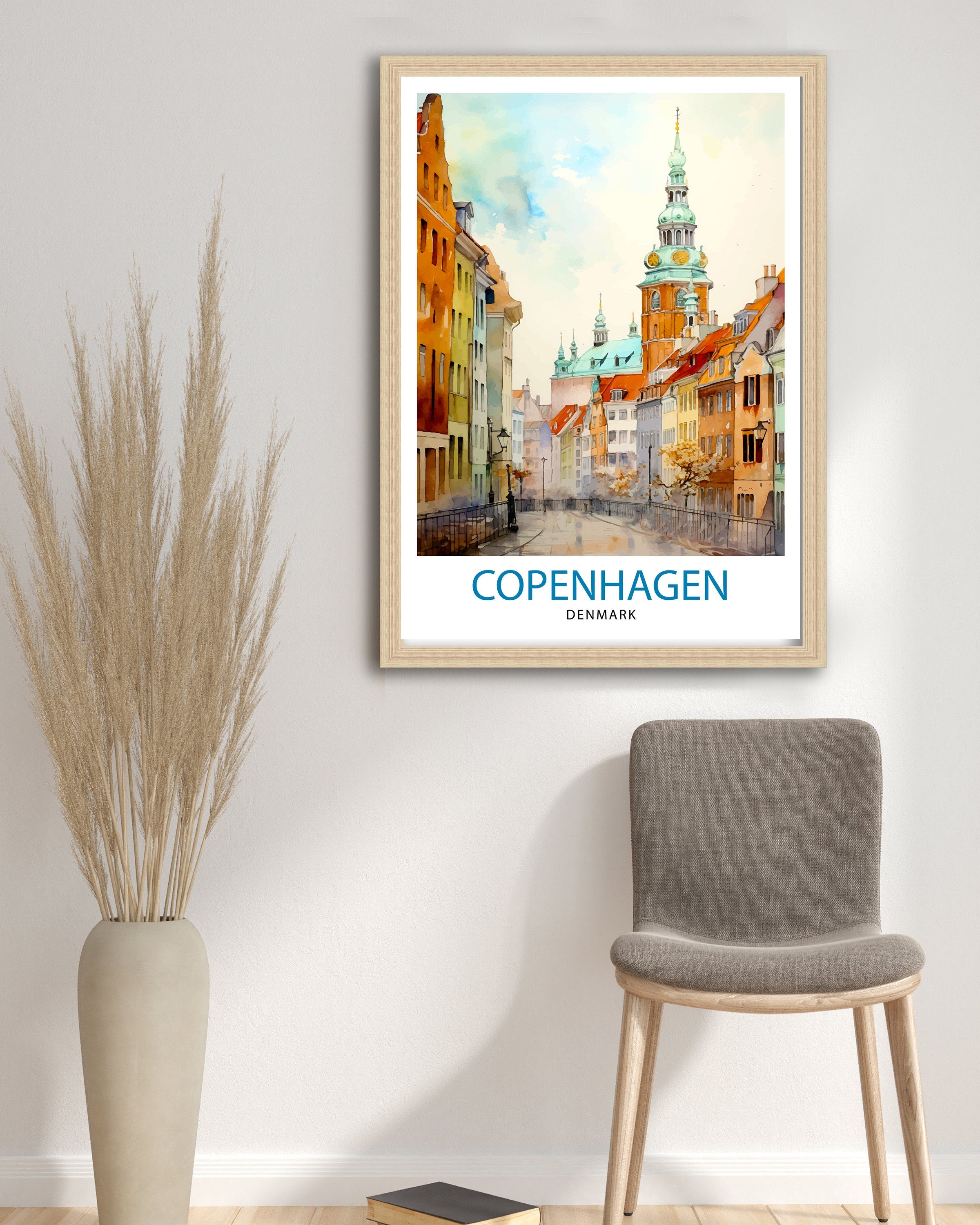 Copenhagen Travel Print Denmark Wall Art Copenhagen Home Decor Copenhagen Illustration Travel Poster Gift Denmark Home Decor