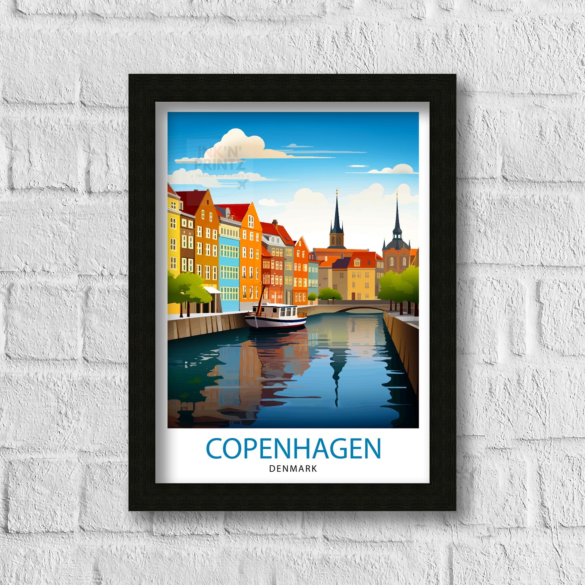 Copenhagen Travel Print Denmark Wall Art Copenhagen Home Decor Copenhagen Illustration Travel Poster Gift Denmark Home Decor