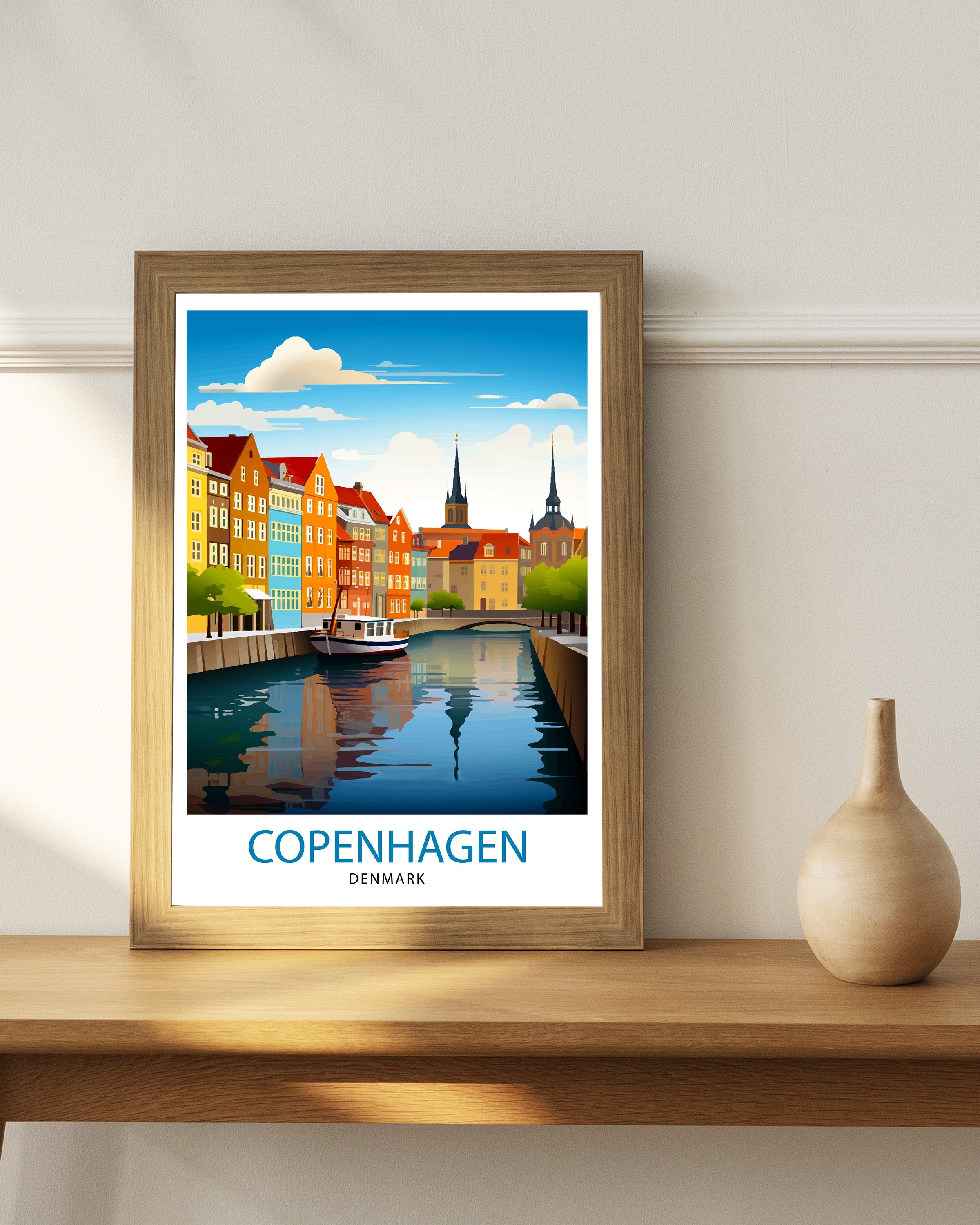 Copenhagen Travel Print Denmark Wall Art Copenhagen Home Decor Copenhagen Illustration Travel Poster Gift Denmark Home Decor