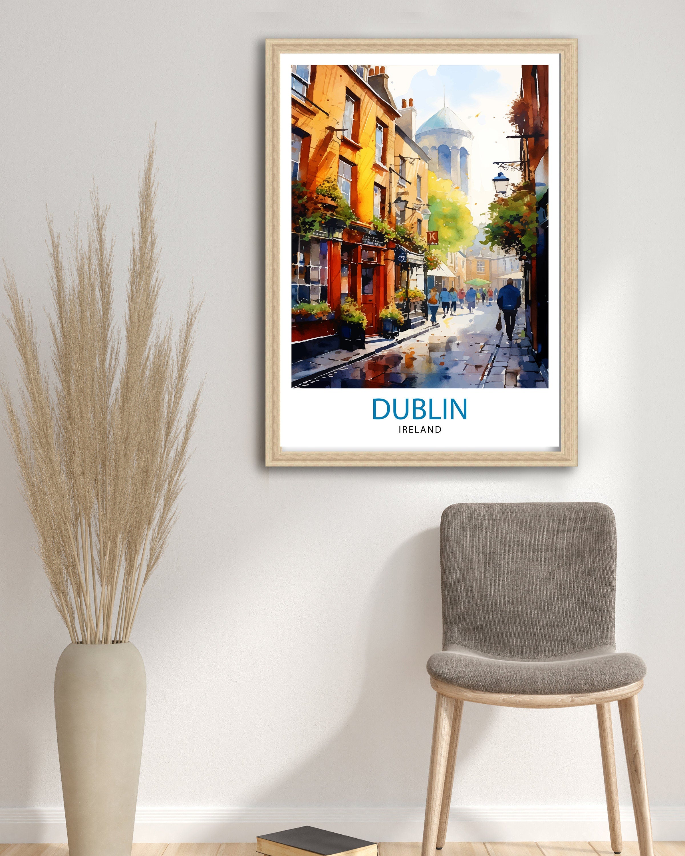Dublin Ireland Cityscape Print Lively Temple Bar Scene Dublin Wall Art Historic Georgian Doors Illustration Irish Pub Poster Cultural Decor
