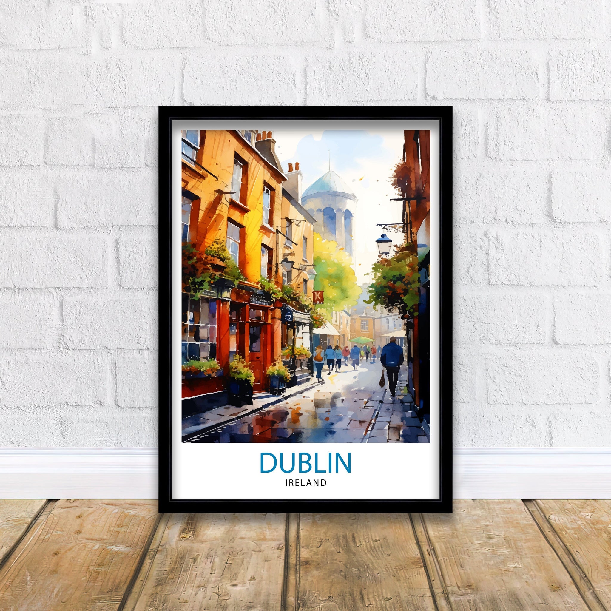 Dublin Ireland Cityscape Print Lively Temple Bar Scene Dublin Wall Art Historic Georgian Doors Illustration Irish Pub Poster Cultural Decor