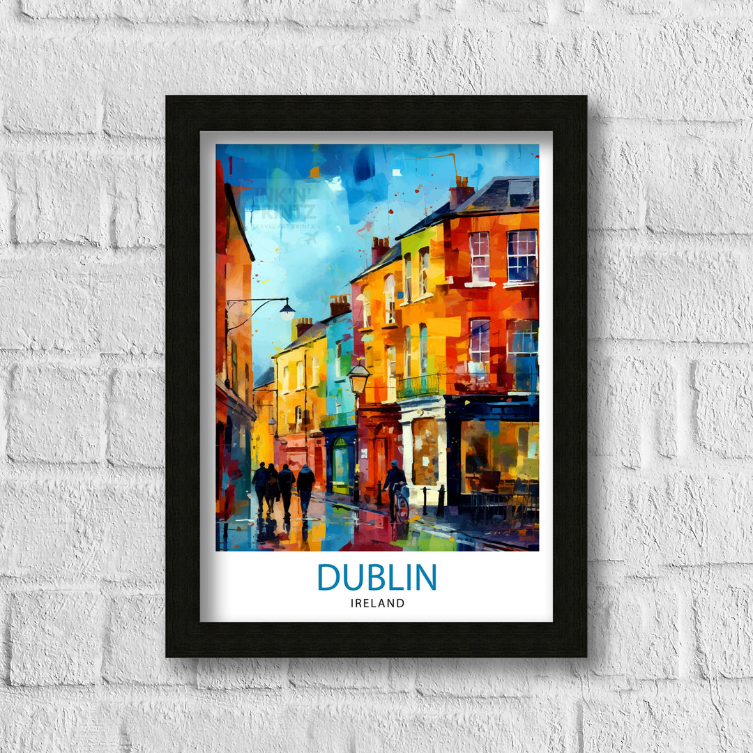 Dublin Ireland Cityscape Print Lively Temple Bar Scene Dublin Wall Art Historic Georgian Doors Illustration Irish Pub Poster Cultural Decor