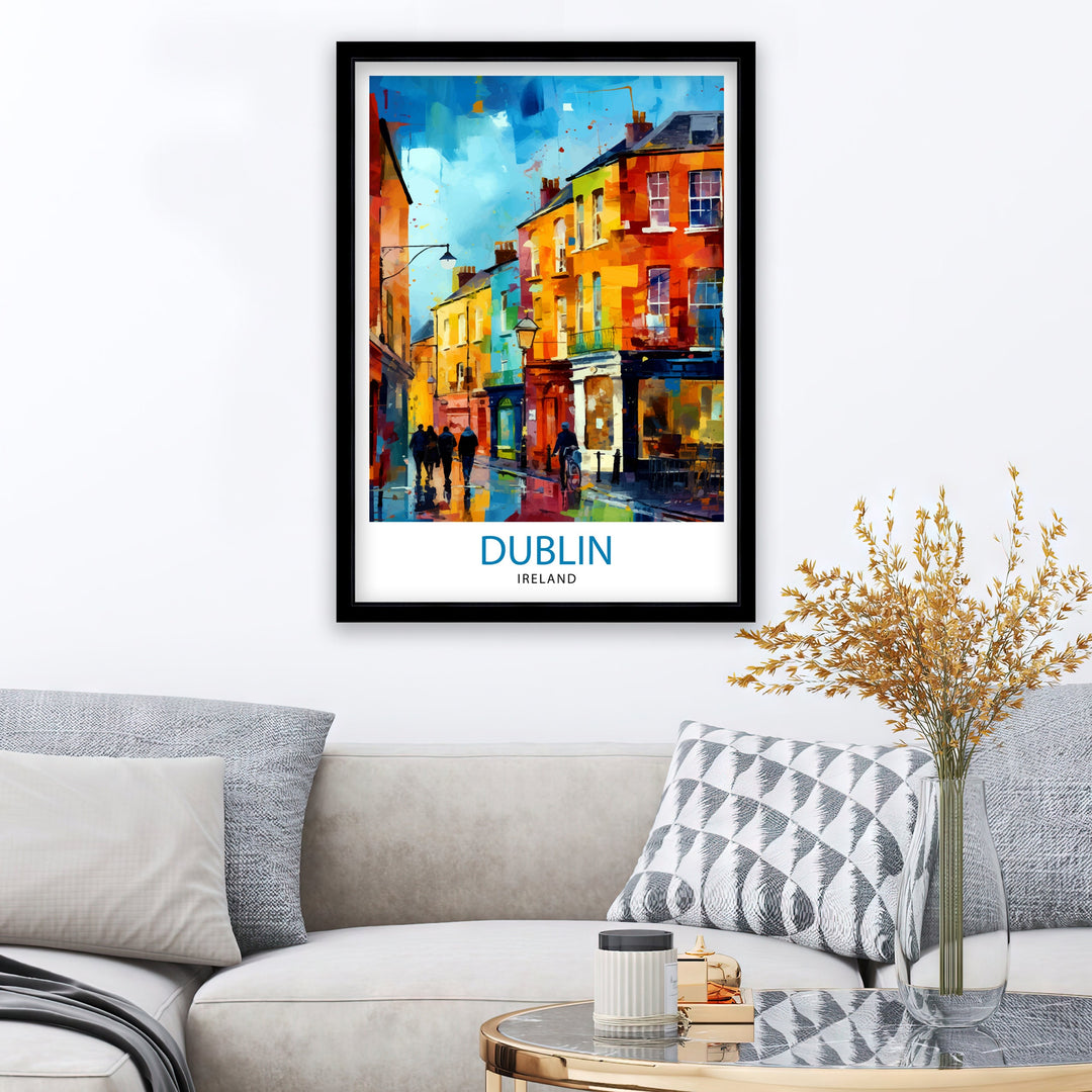 Dublin Ireland Cityscape Print Lively Temple Bar Scene Dublin Wall Art Historic Georgian Doors Illustration Irish Pub Poster Cultural Decor