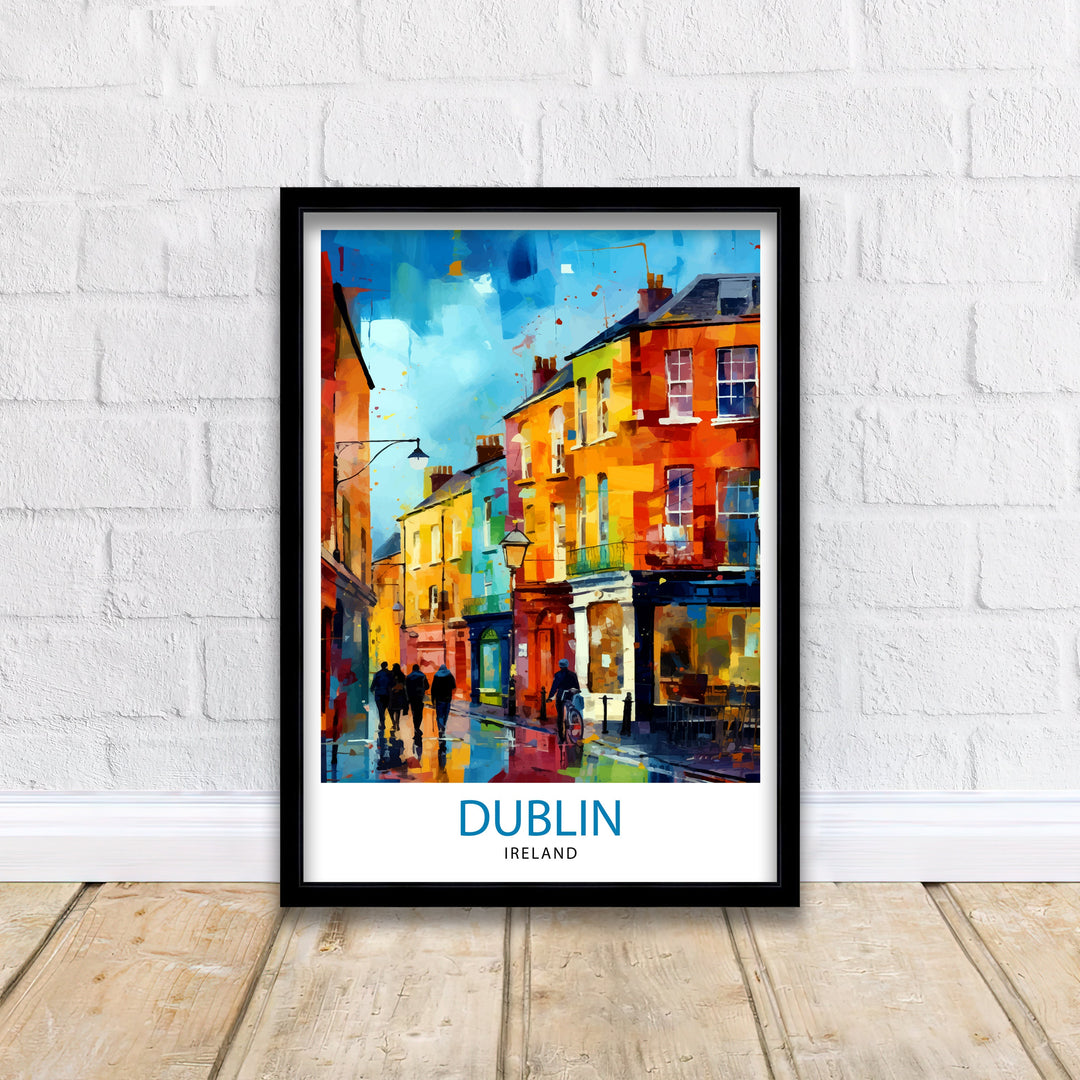 Dublin Ireland Cityscape Print Lively Temple Bar Scene Dublin Wall Art Historic Georgian Doors Illustration Irish Pub Poster Cultural Decor