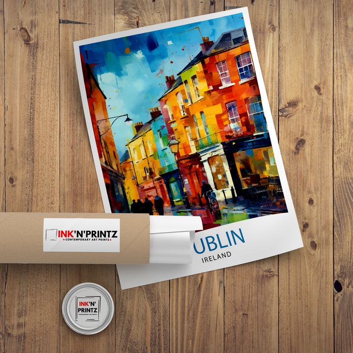 Dublin Ireland Cityscape Print Lively Temple Bar Scene Dublin Wall Art Historic Georgian Doors Illustration Irish Pub Poster Cultural Decor