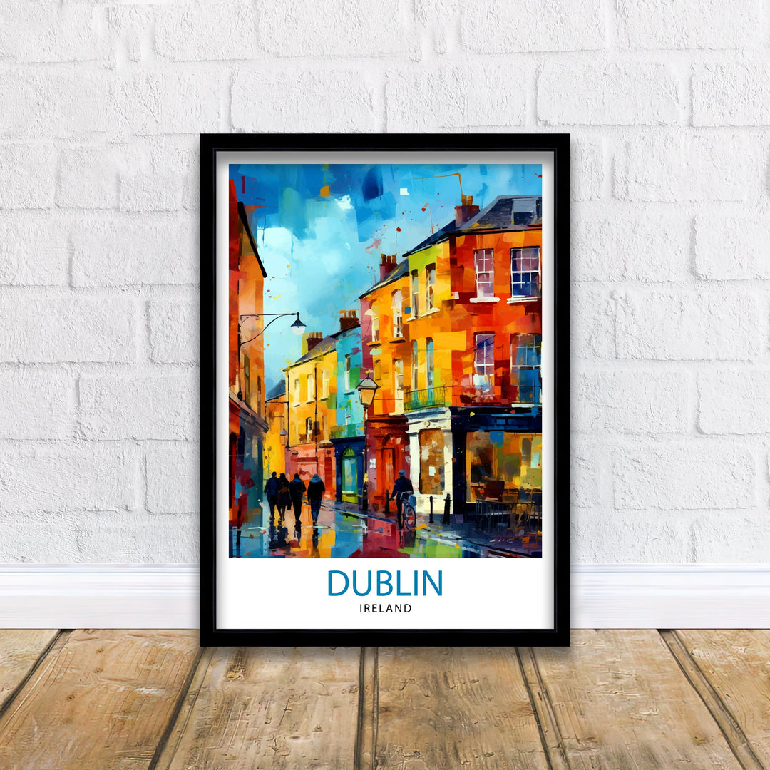 Dublin Ireland Cityscape Print Lively Temple Bar Scene Dublin Wall Art Historic Georgian Doors Illustration Irish Pub Poster Cultural Decor