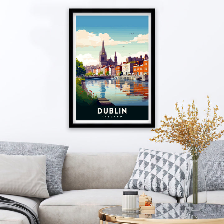 Dublin Ireland Cityscape Print Lively Temple Bar Scene Dublin Wall Art Historic Georgian Doors Illustration Irish Pub Poster Cultural Decor