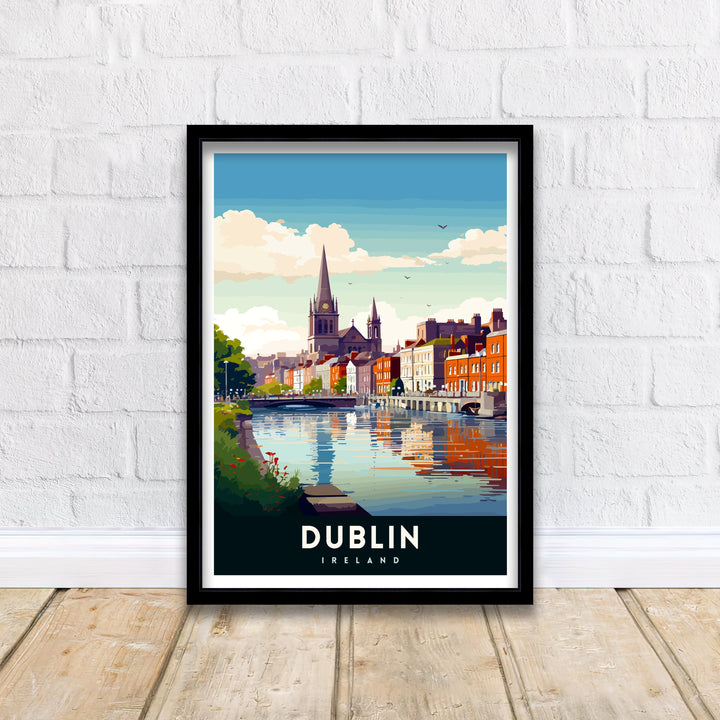 Dublin Ireland Cityscape Print Lively Temple Bar Scene Dublin Wall Art Historic Georgian Doors Illustration Irish Pub Poster Cultural Decor