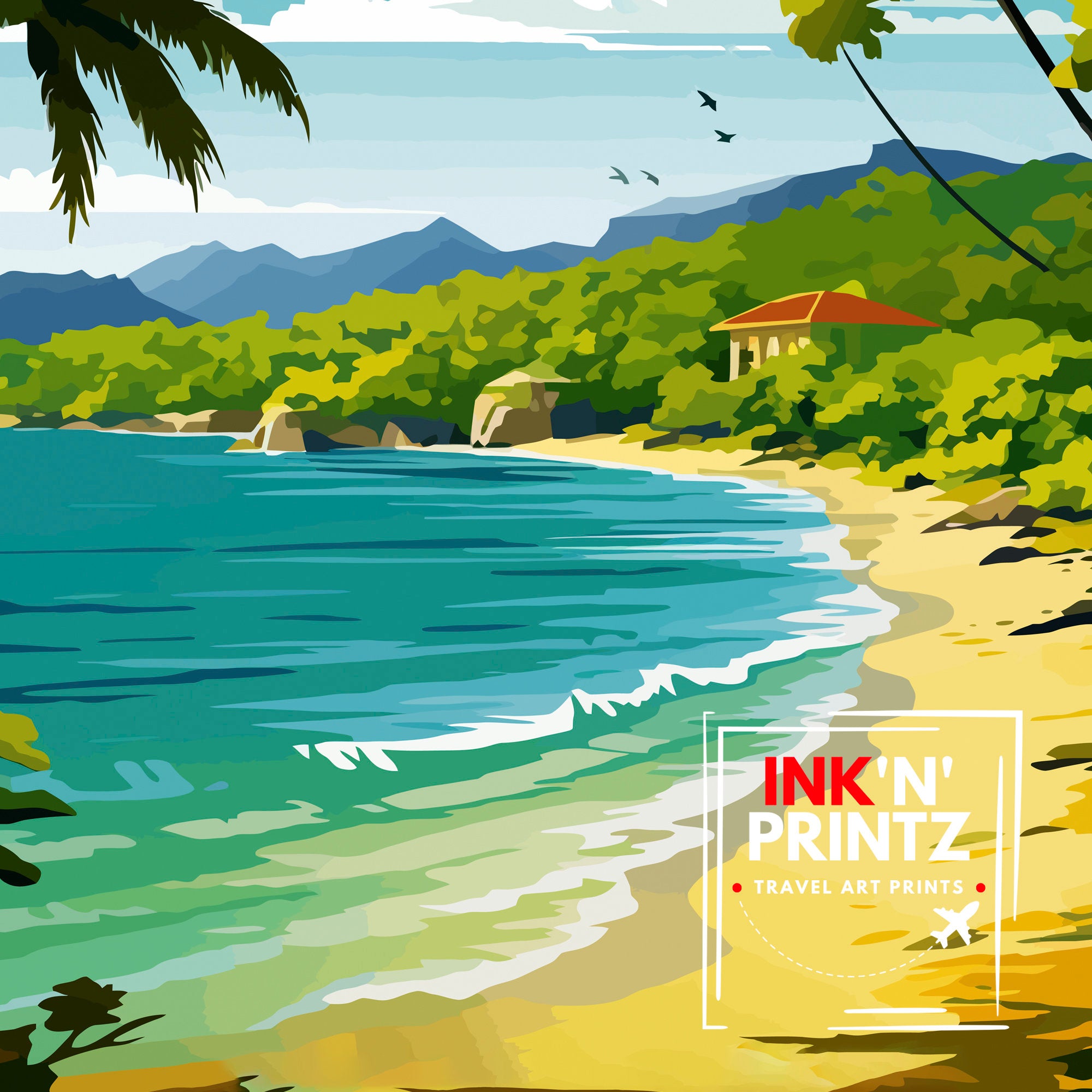 Jamaica Travel Print , Jamaica Wall Art Jamaica Poster, Jamaica Home Decor Jamaica Illustration, Travel Poster Jamaica Gift, Jamaica Wall