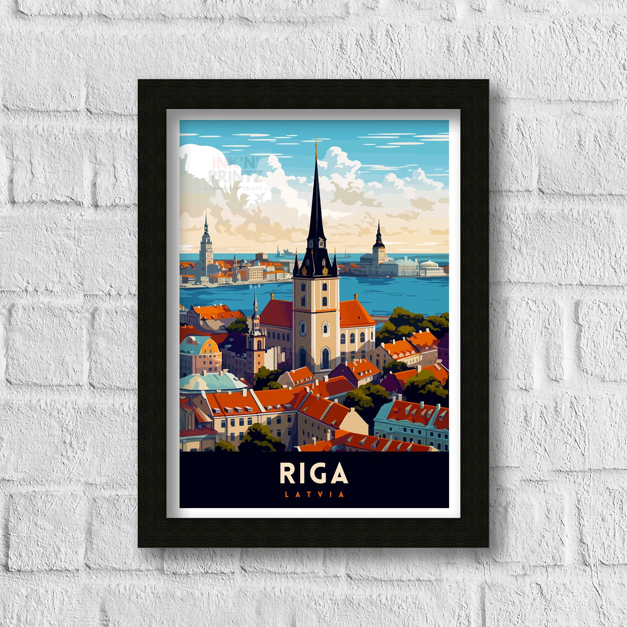 Riga Latvia Print Art Nouveau Architecture Poster Old Town Riga Wall Art Baltic Charm Decor Daugava River Scene Latvian Cultural