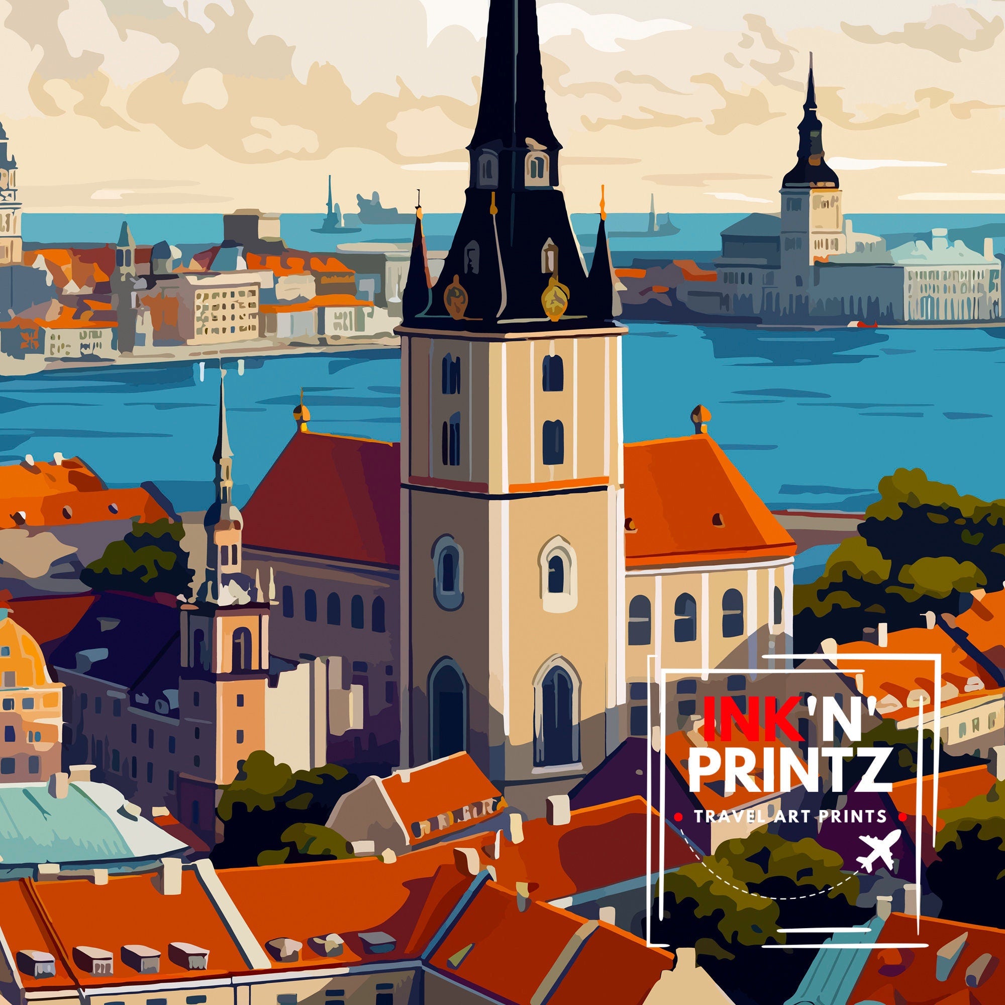 Riga Latvia Print Art Nouveau Architecture Poster Old Town Riga Wall Art Baltic Charm Decor Daugava River Scene Latvian Cultural