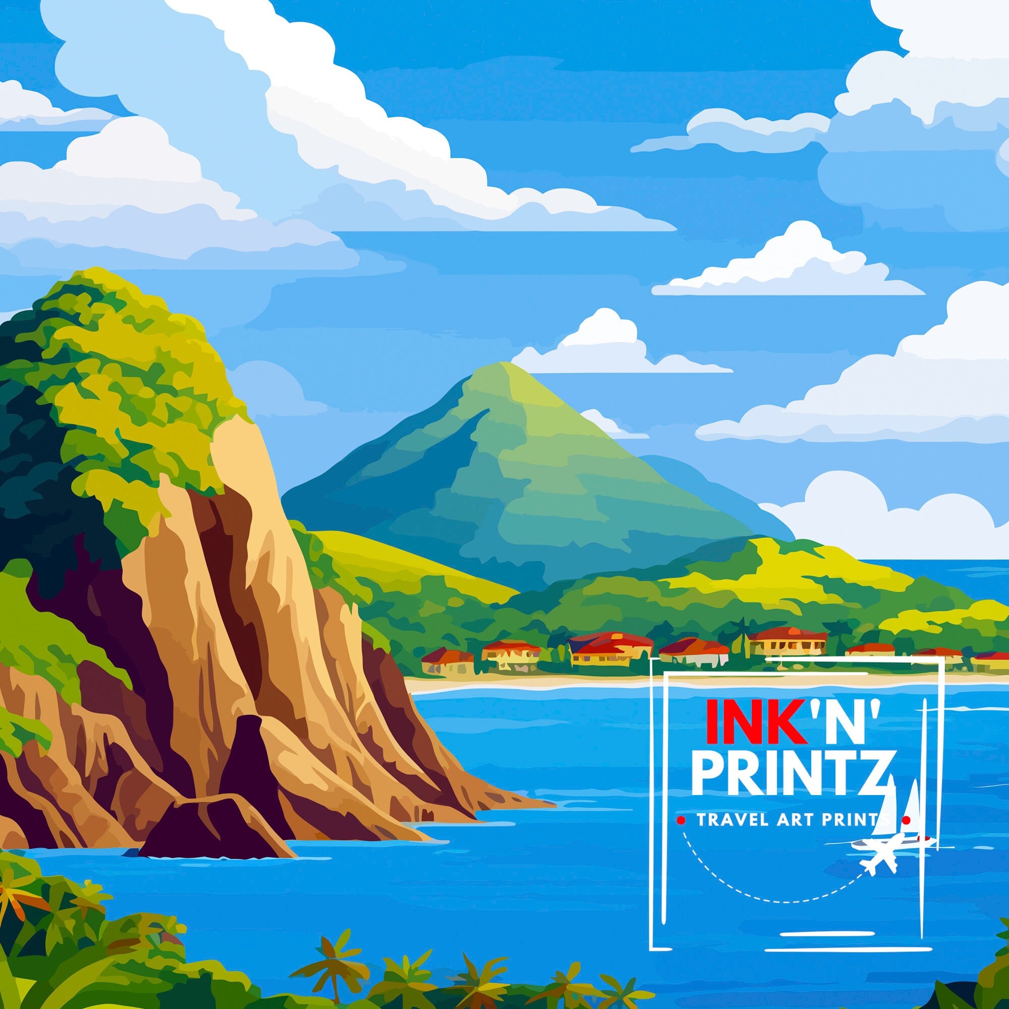 St Lucia Travel Print | Caribbean | St Lucia Print | St Lucia Art | St Lucia Poster | Saint Lucia Print | St Lucia Wall Art | Saint Lucia