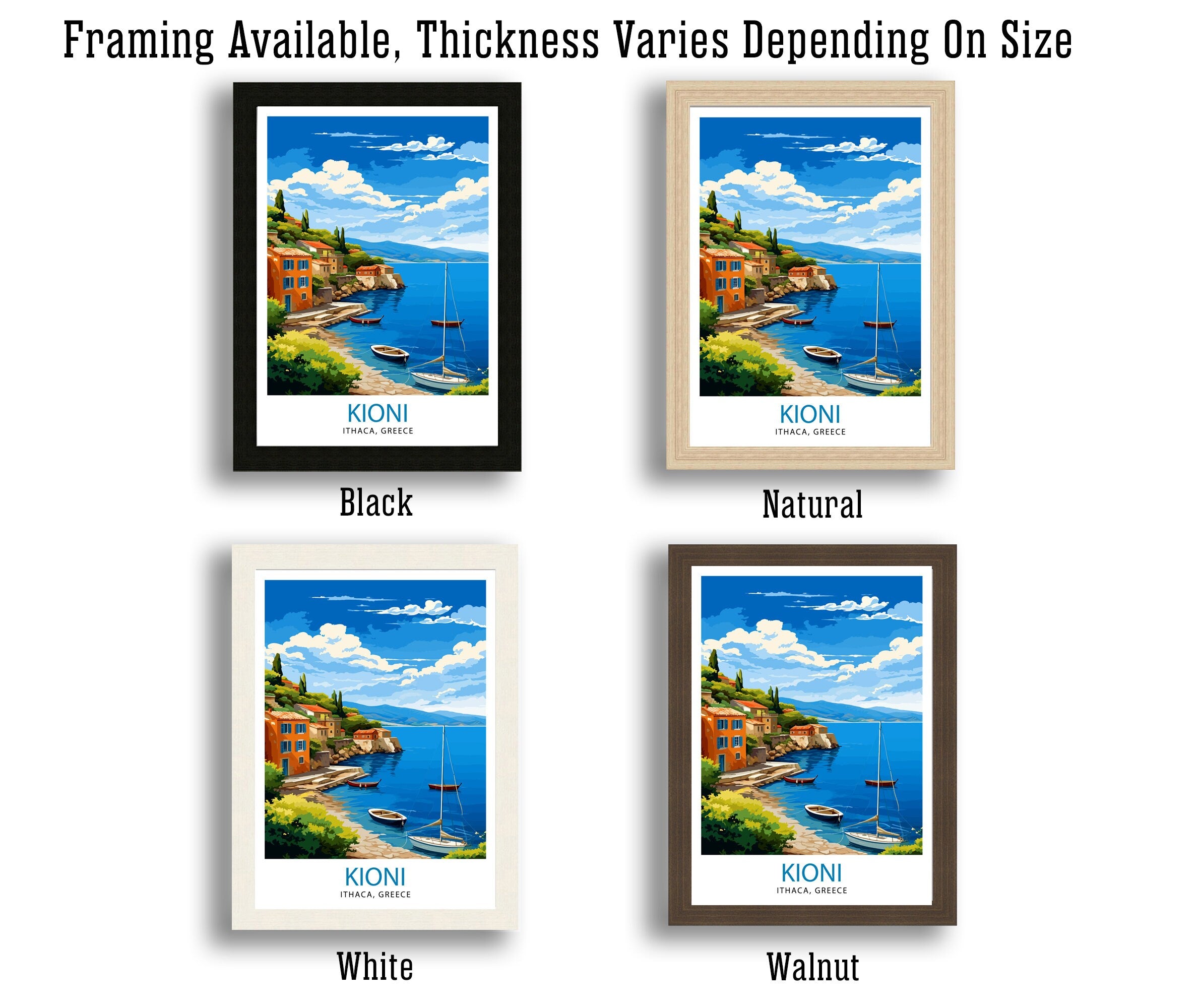 Kioni Ithaca Greece Print Greek Island Art Kioni Village Poster Ionian Sea Wall Decor Mediterranean Landscape Illustration Greek Coastal
