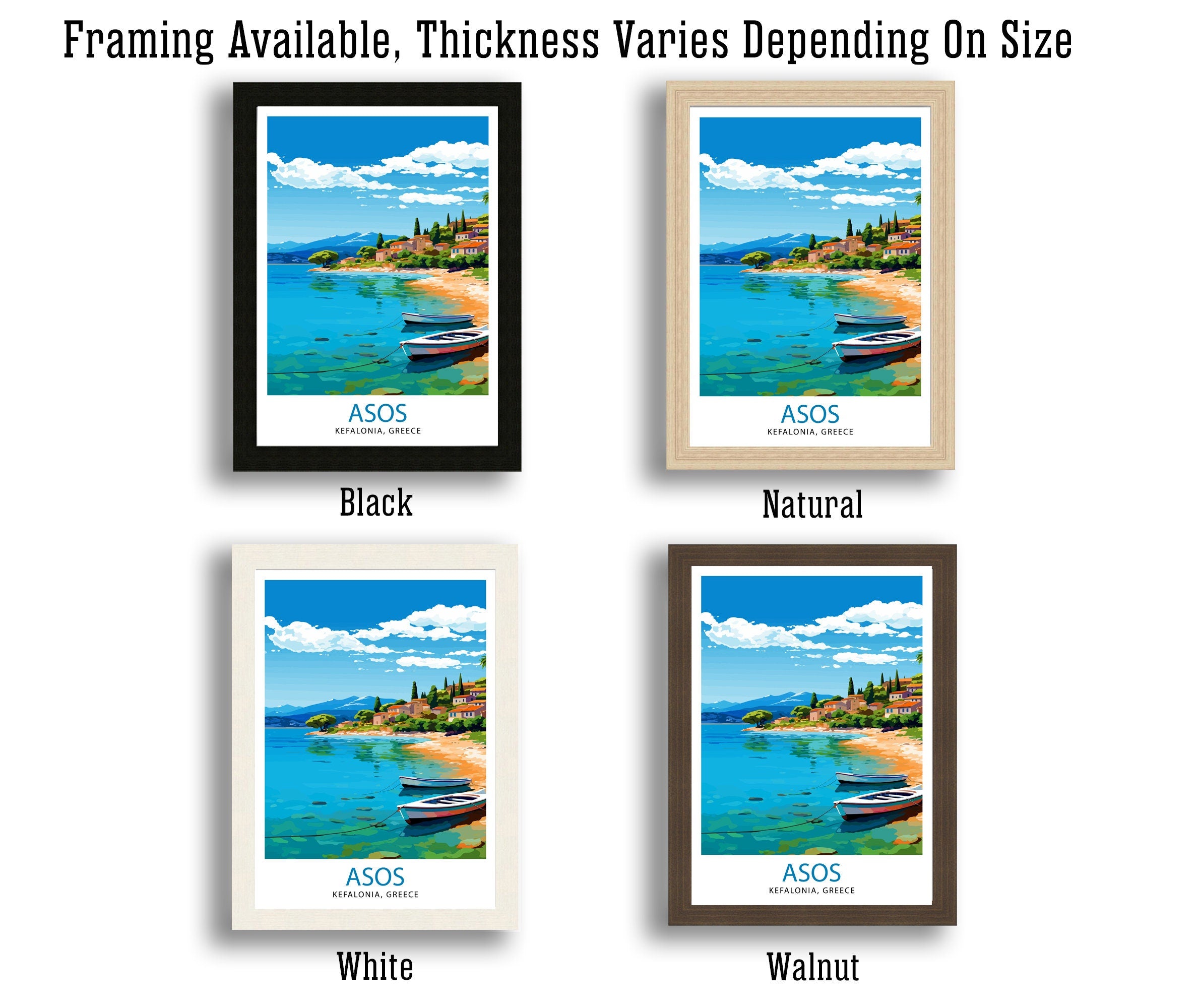 Asos Kefalonia Greece Print Greek Village Art Ionian Island Poster Kefalonia Coastal View Wall Decor Mediterranean Seascape Illustration