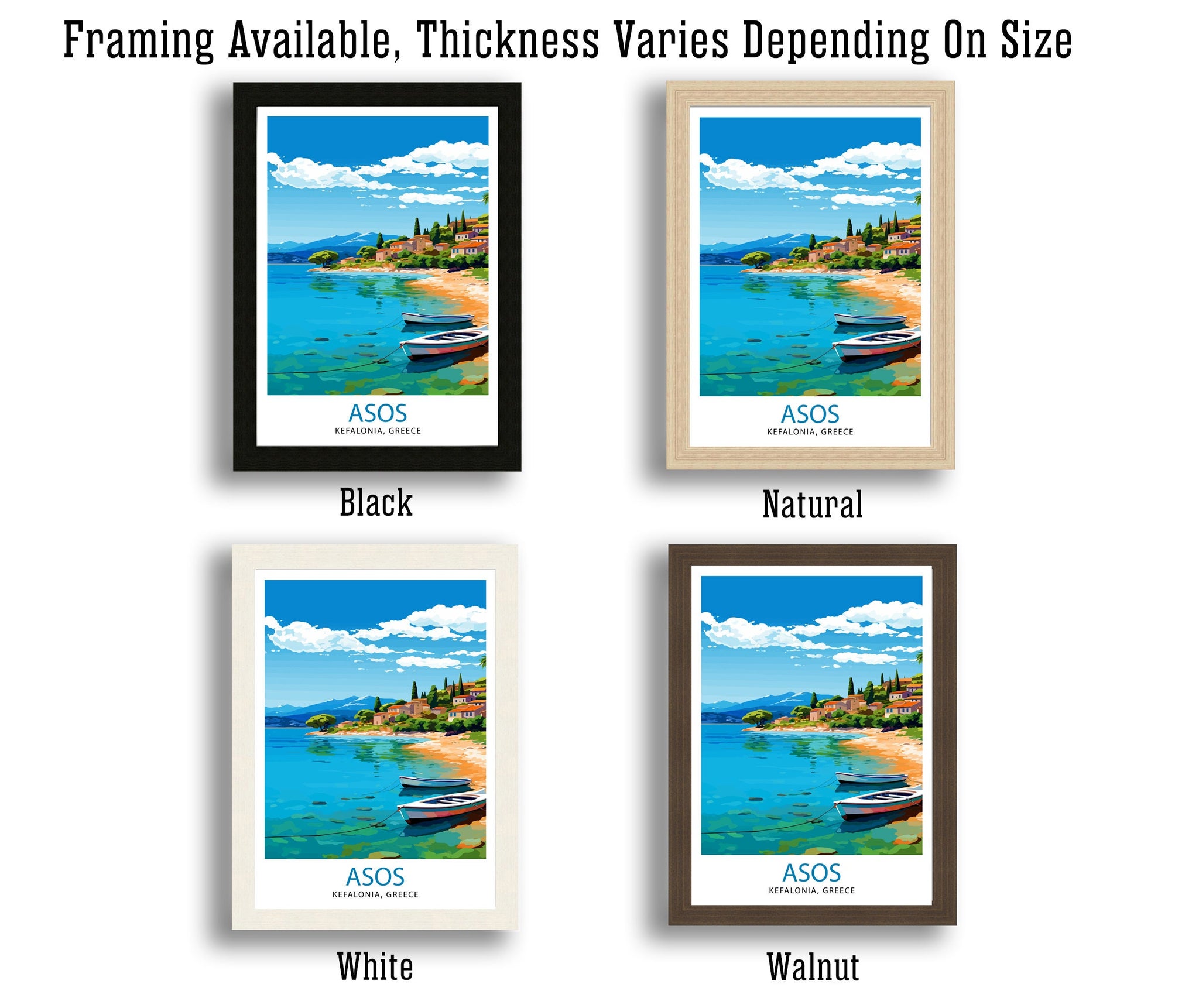 Asos Kefalonia Greece Print Greek Village Art Ionian Island Poster Kefalonia Coastal View Wall Decor Mediterranean Seascape Illustration