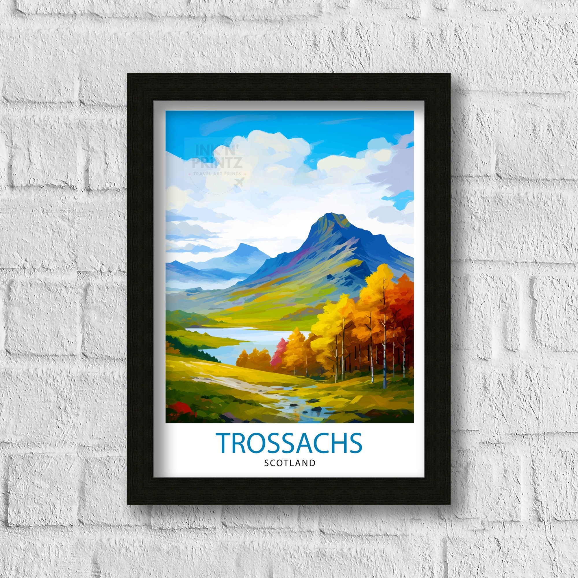 Trossachs Travel Print Trossachs Wall Art Scotland Travel Poster Trossachs Home Decor Trossachs Landscape Illustration